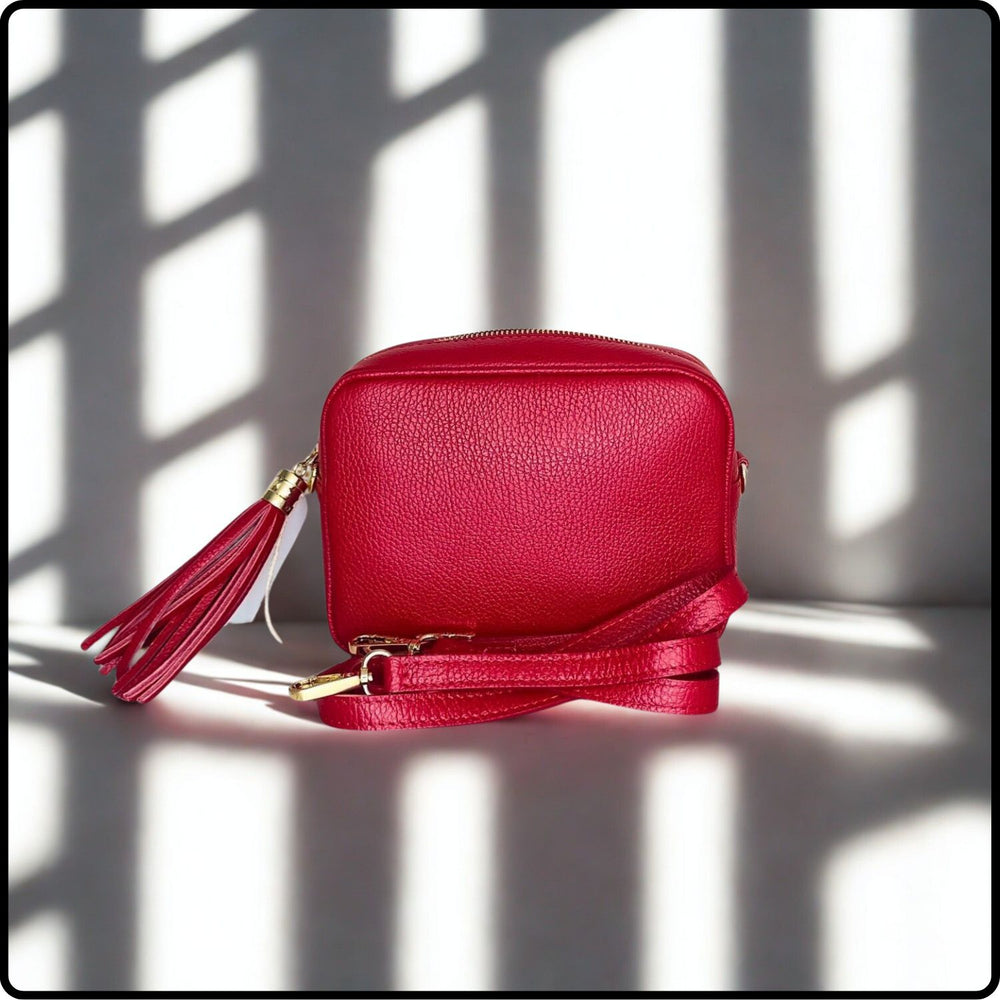 Leather Cross Body Bag Tassel- PS233-RED