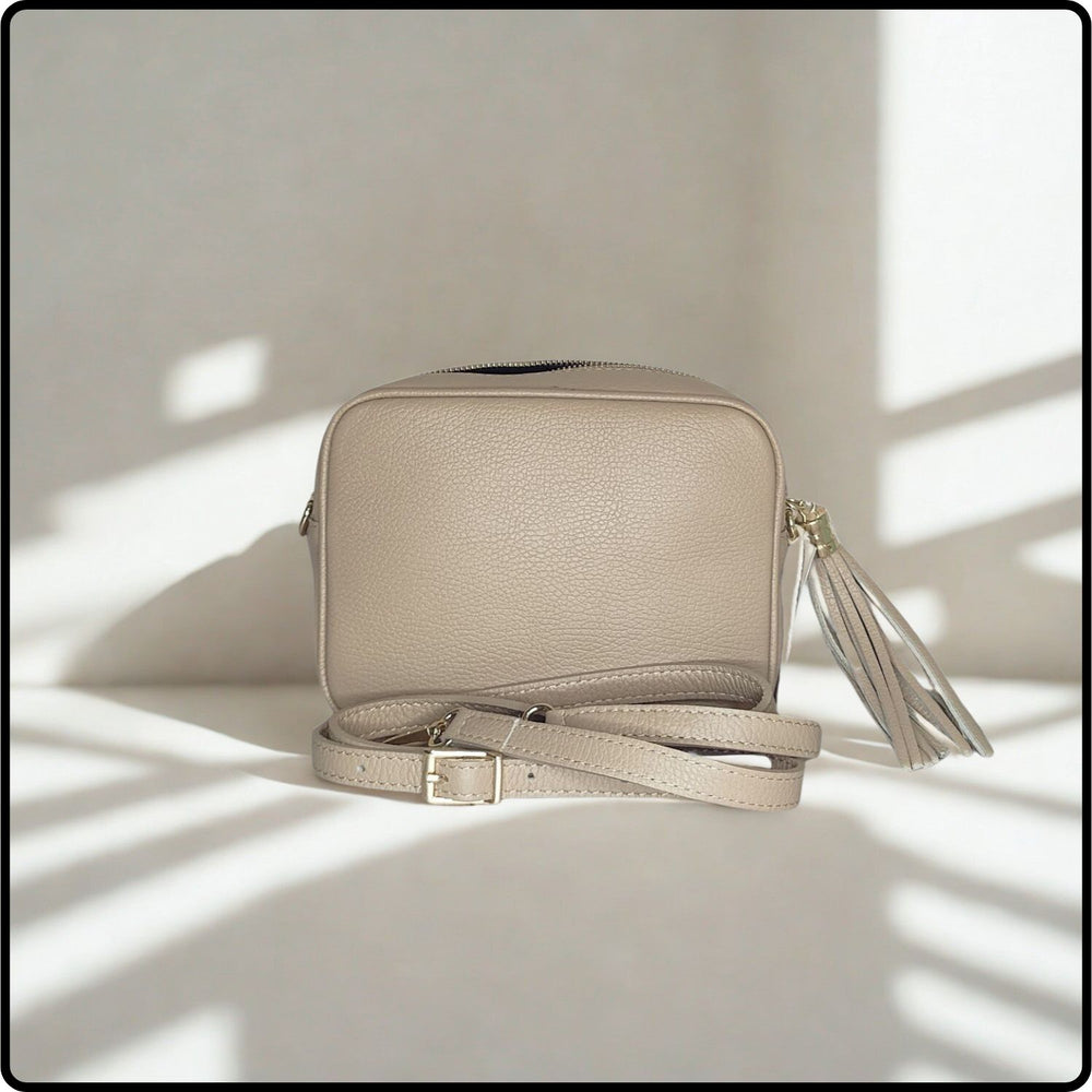 Leather Cross Body Bag Tassel- PS233-LIGHT TAUPE