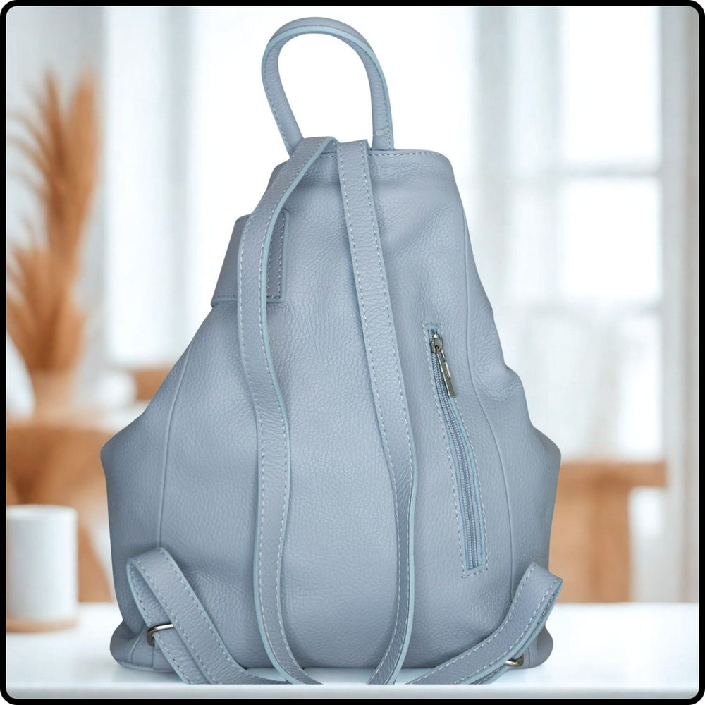 Large Pebbled Leather Lock Closure Backpack - VPR248-LIGHT BLUE