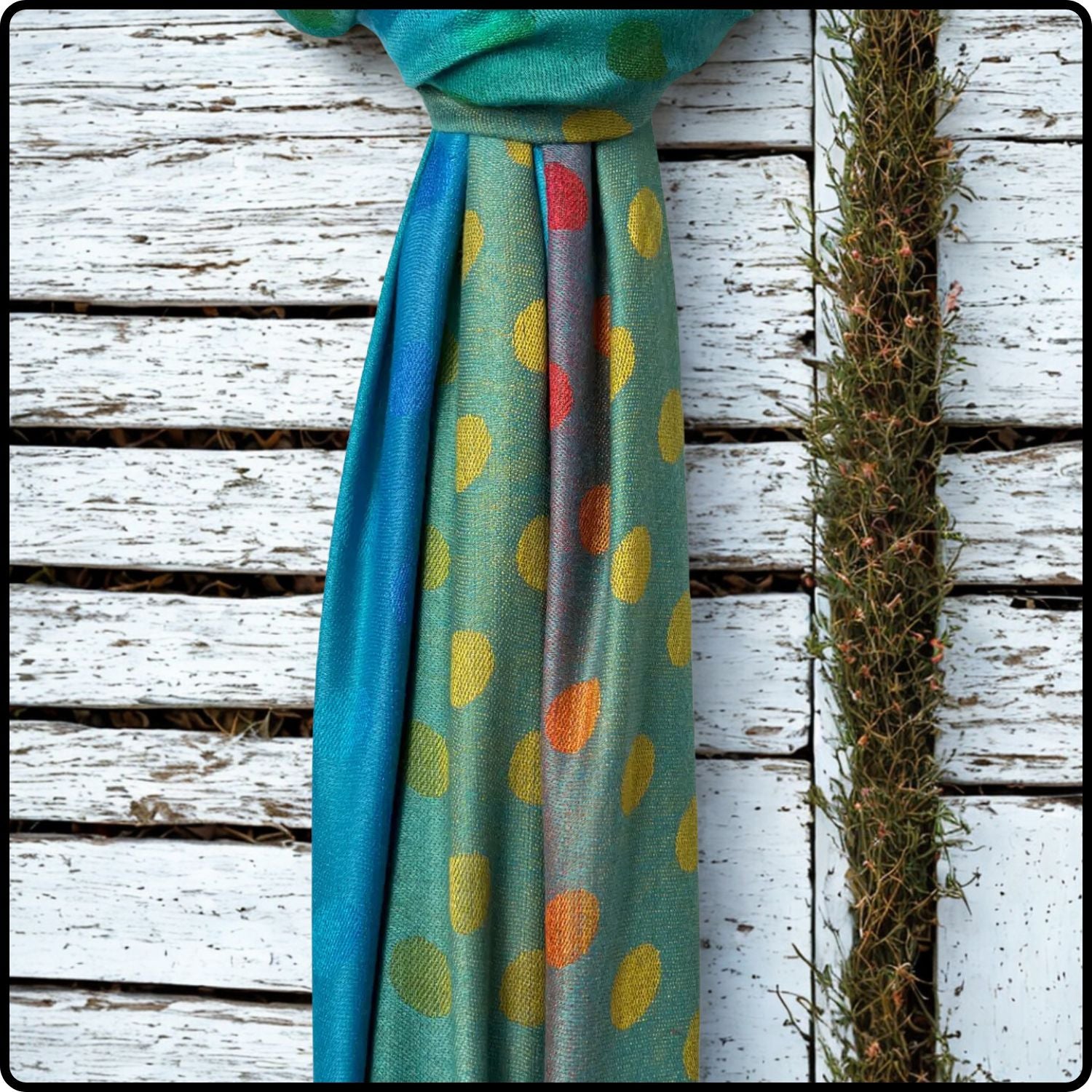Rainbow Pashmina Dots Print with Tassels in Blue-SPBR