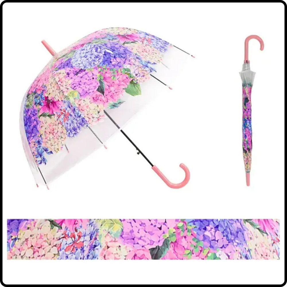 Ladies Spring Flower Dome Shape Long Stick Umbrella-SPU-PINK