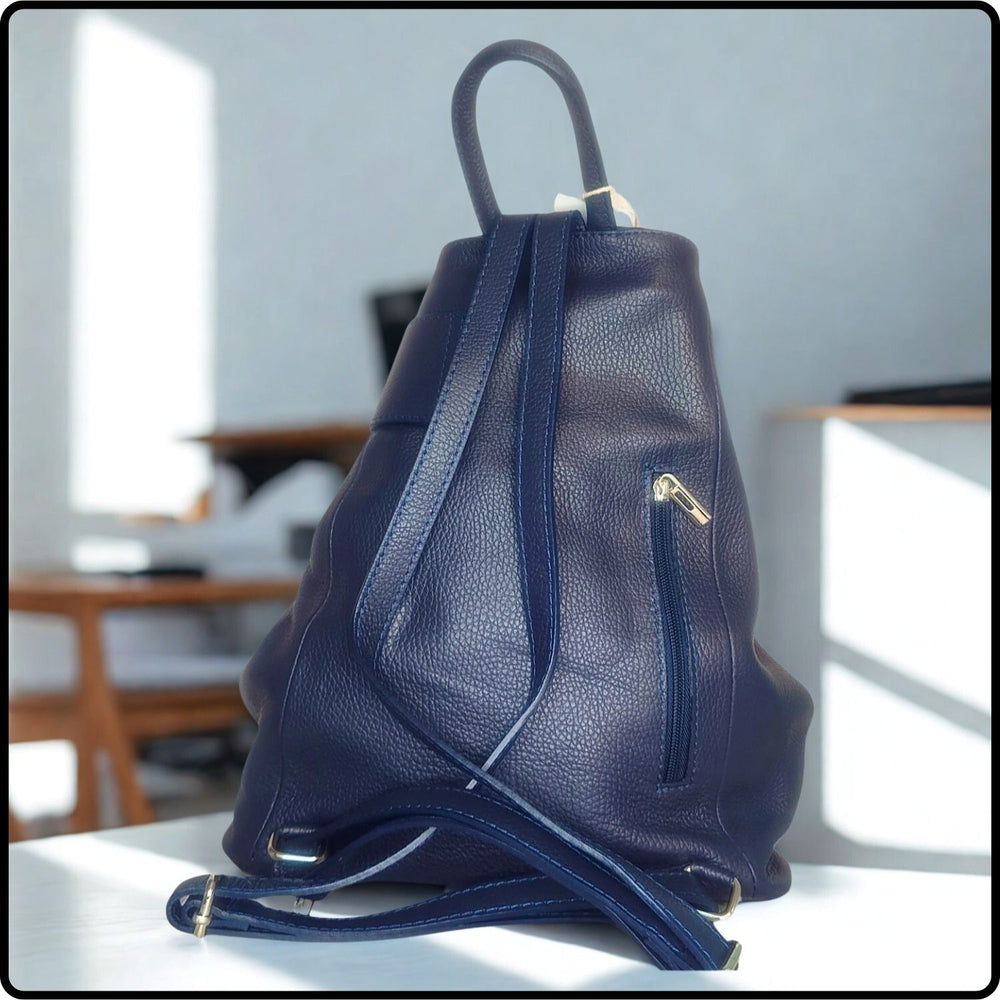 Large Pebbled Leather Lock Closure Backpack - VPR248-NAVY