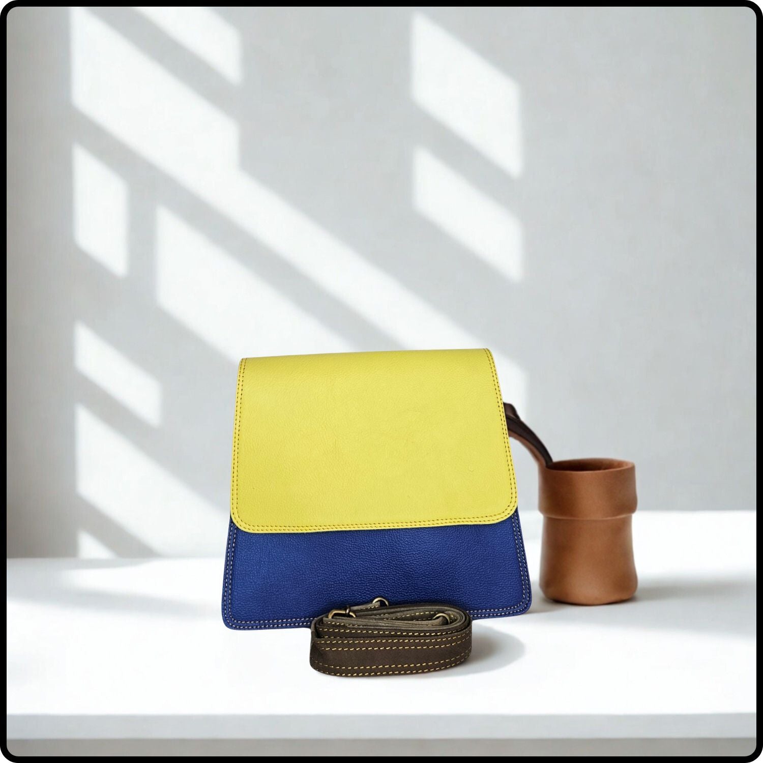 Handmade Recycled Leather Multicoloured Handbag-VYA-BLUE