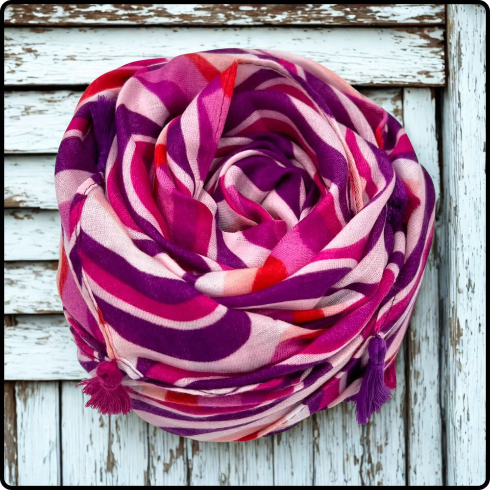 Retro Swirls Print Scarf in Pink-SCSH