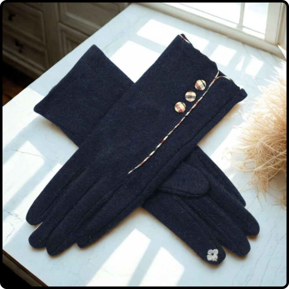 Merino Wool Touch Screen Gloves One Size in Navy-MWN