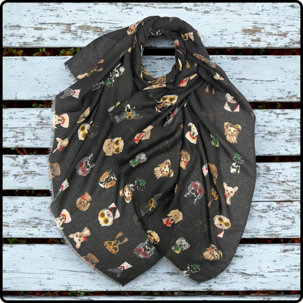 Dog Print Scarf in Black-DPB