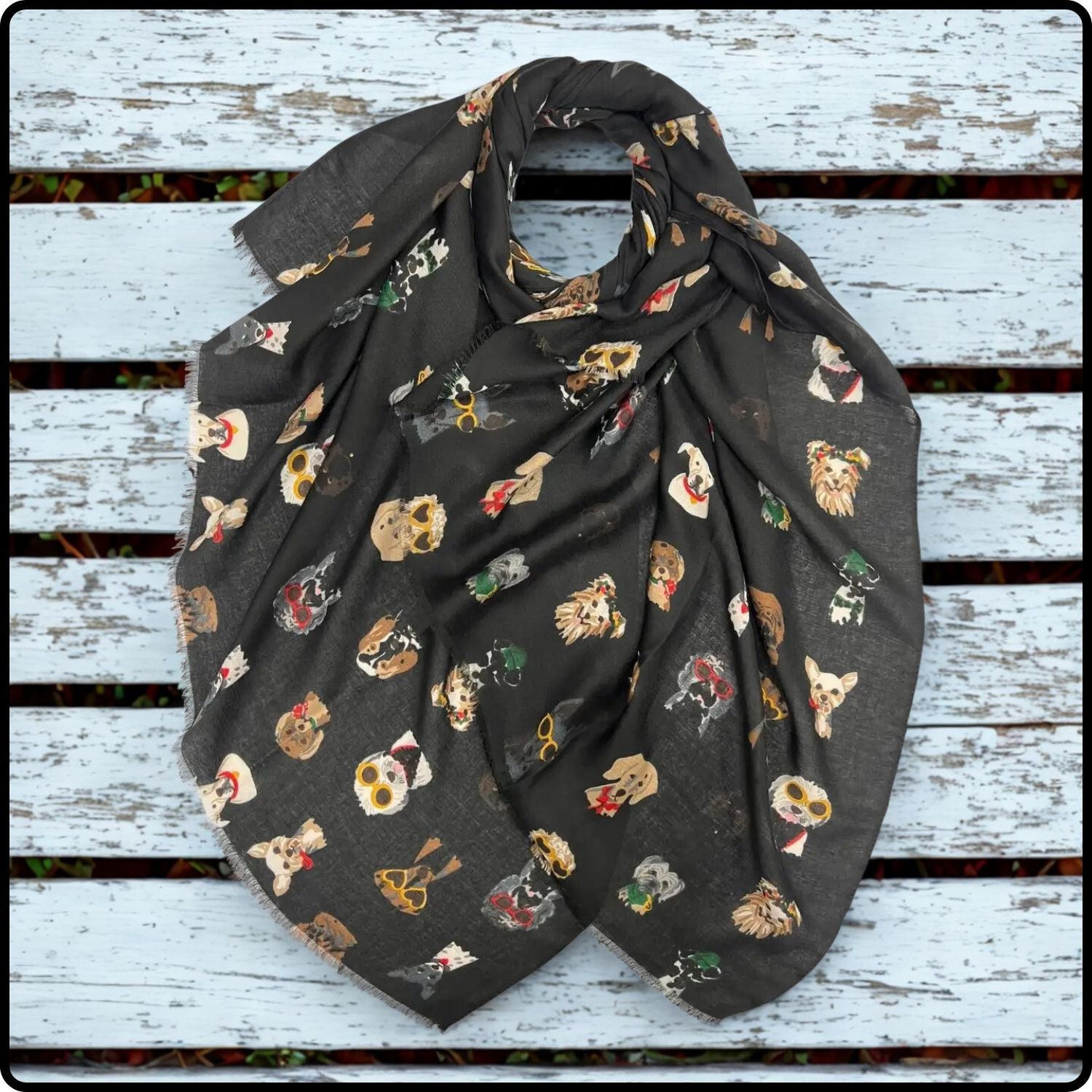 Dog Print Scarf in Black-DPB