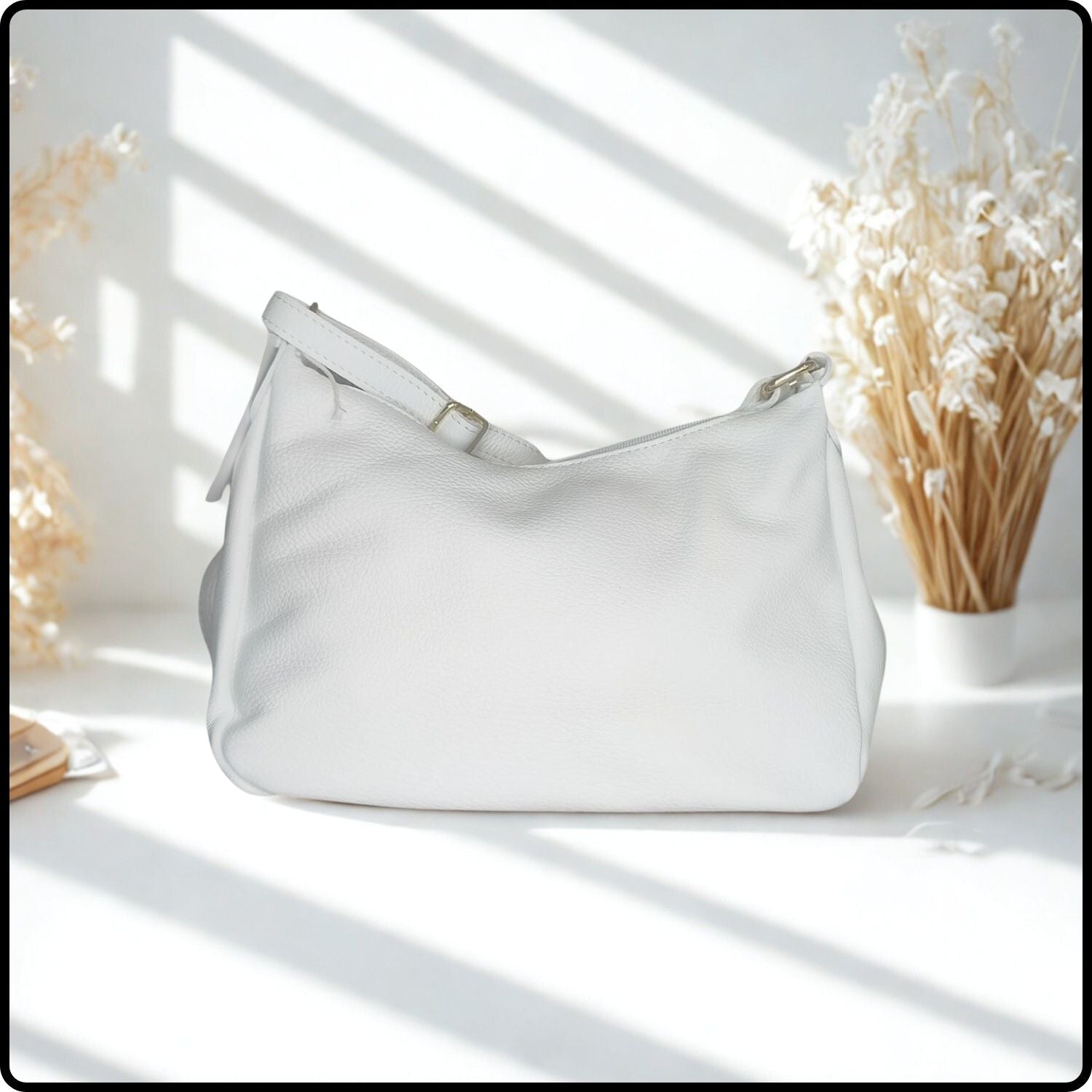 Leather Cross Body Bag Med - PM299-WHITE