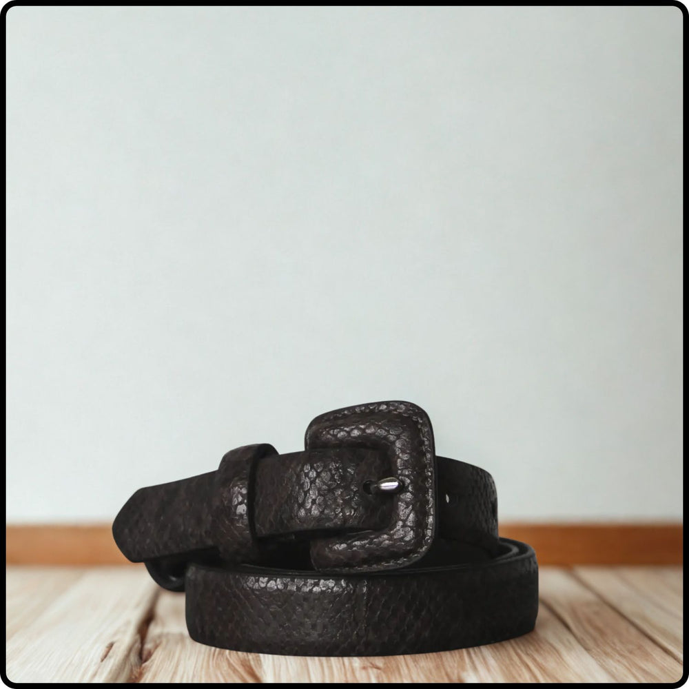 Leather/PU Black Snake Print Belt -NSB14