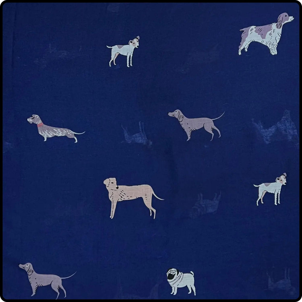 Dog Print Scarf Mixed Breeds in Navy-SCDN