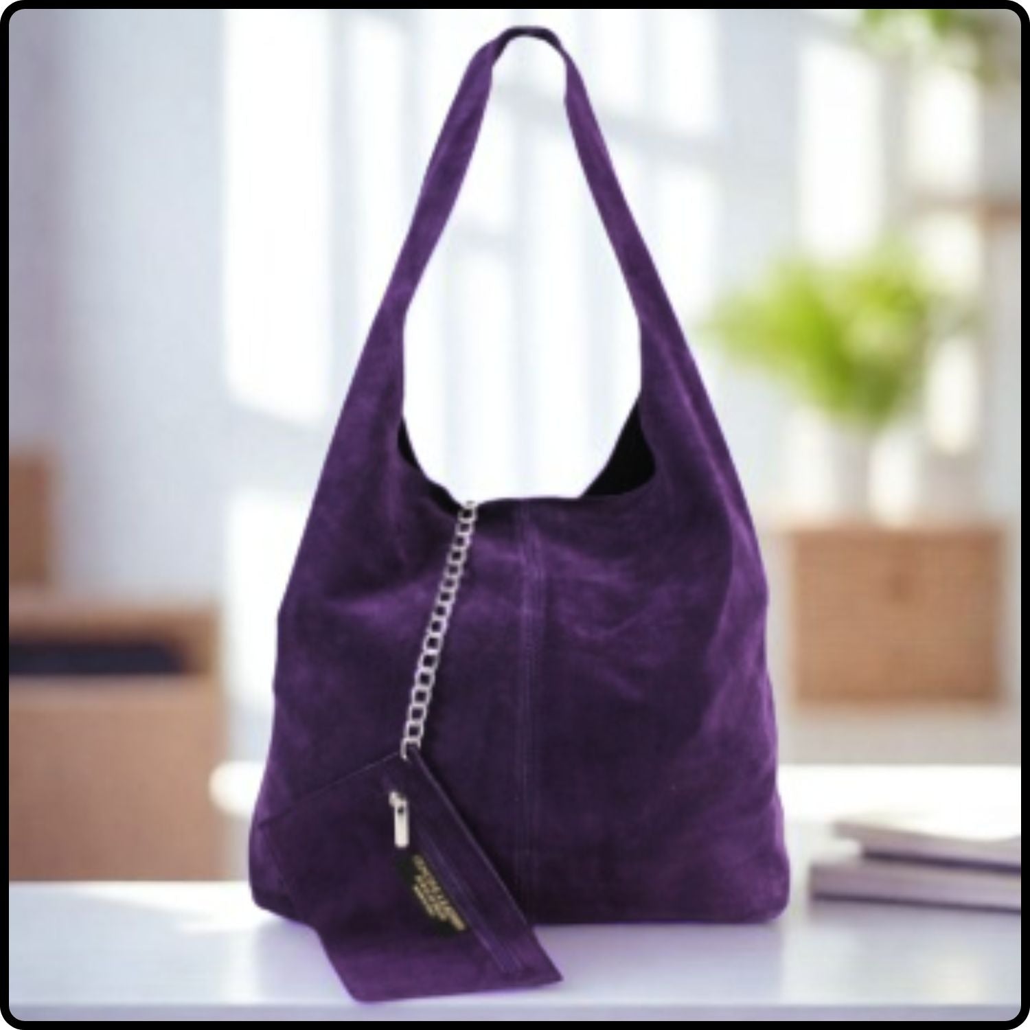 Suede Leather Slouchy Bag - VP144-PURPLE