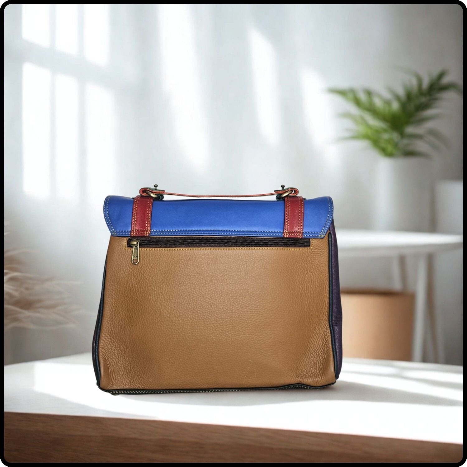 Handmade Recycled Leather Multicoloured Satchel-VKR-YELLOW