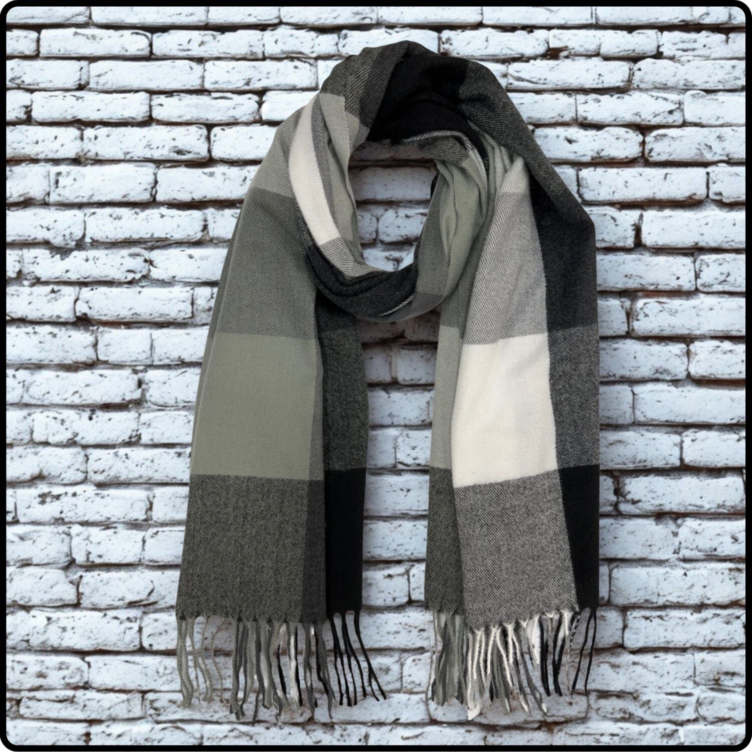 Wool-mix Check Scarf Scarf in Black-WMCB