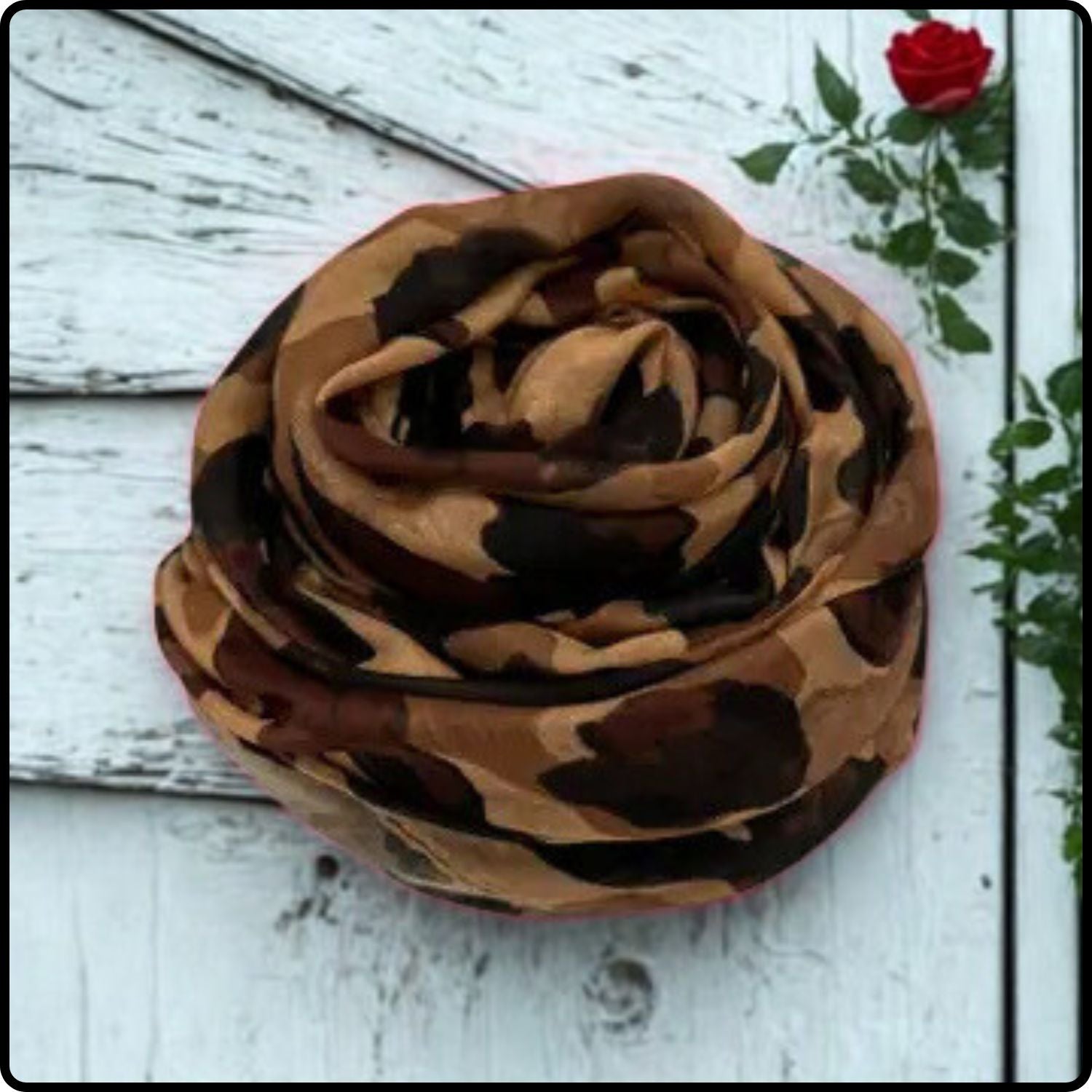 Leopard Print Scarf with Golden Lines in Brown-SCLB