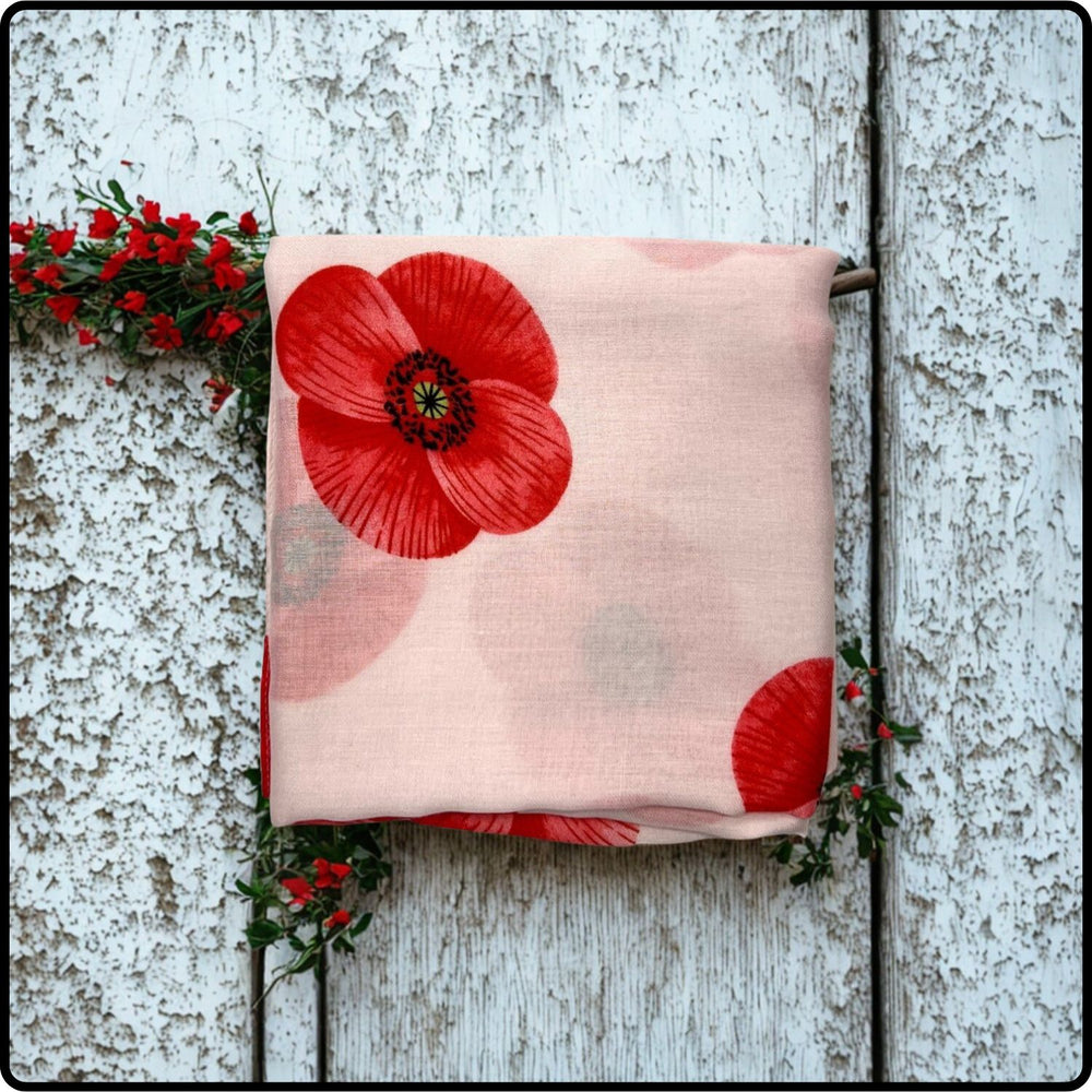 Poppy Print Scarf in White-SPPW
