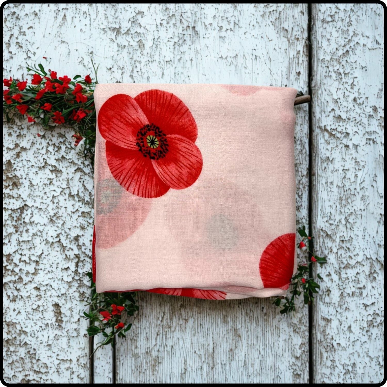 Poppy Print Scarf in White-SPPW