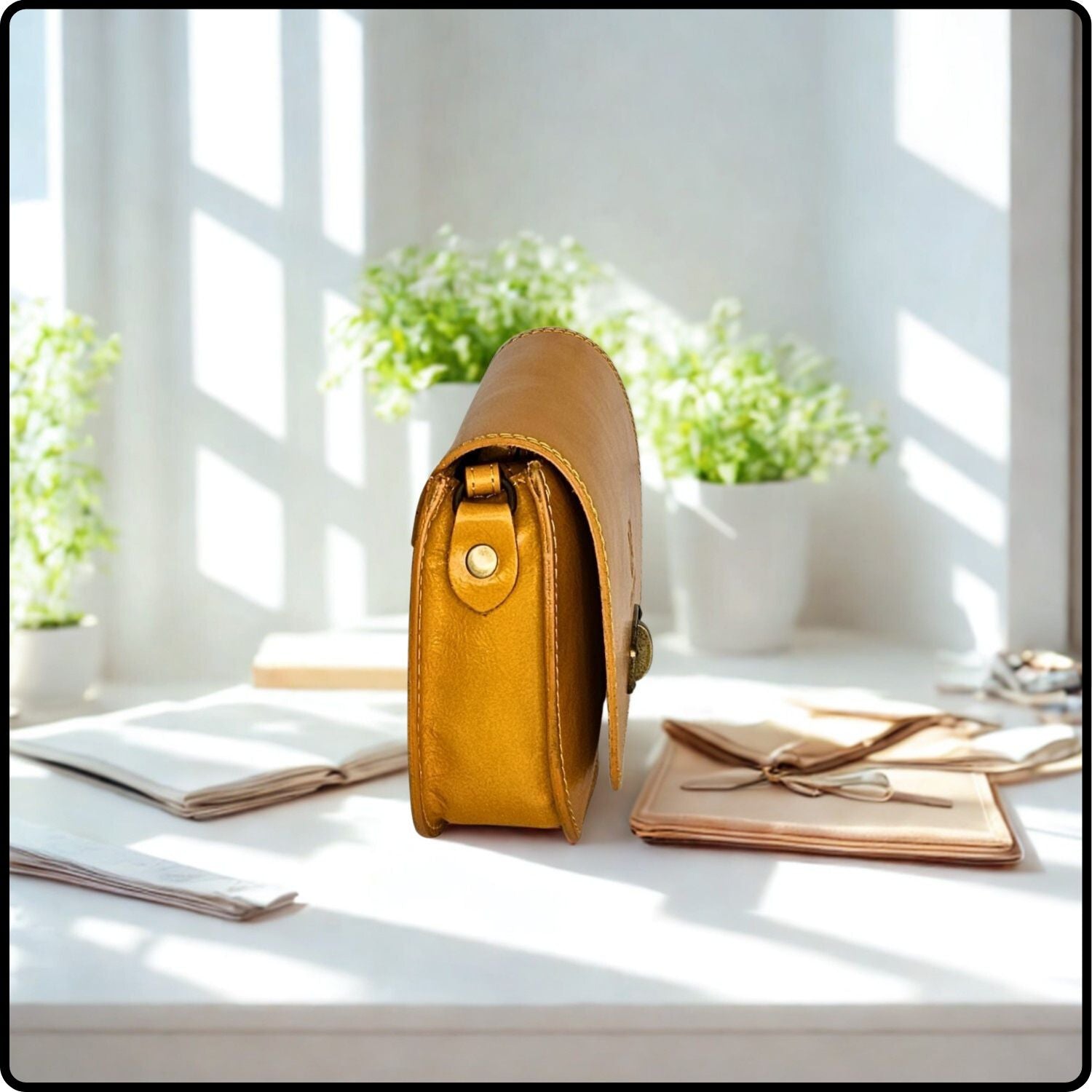 Small Leather Cross Body Satchel Bag - VP165-YELLOW