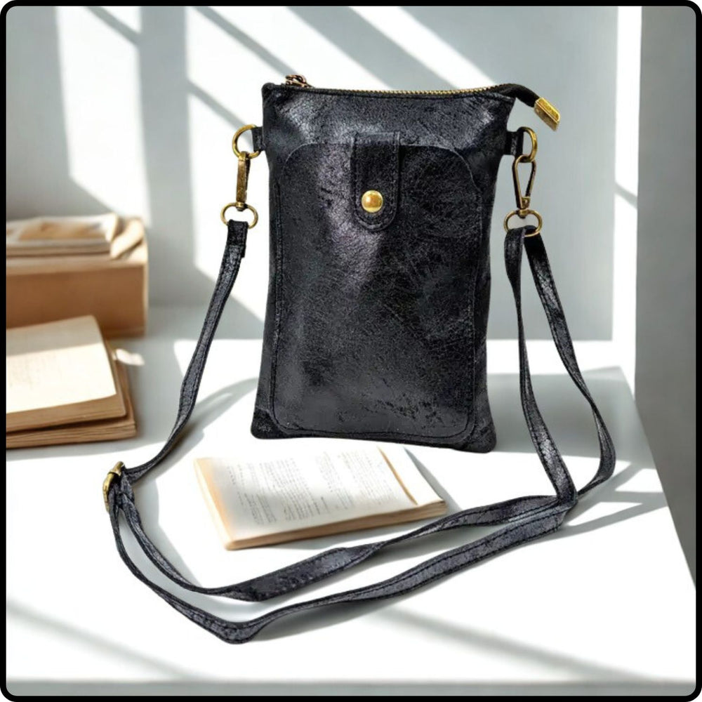 Vintage Effect Leather Mini Bag-BG01-BLACK