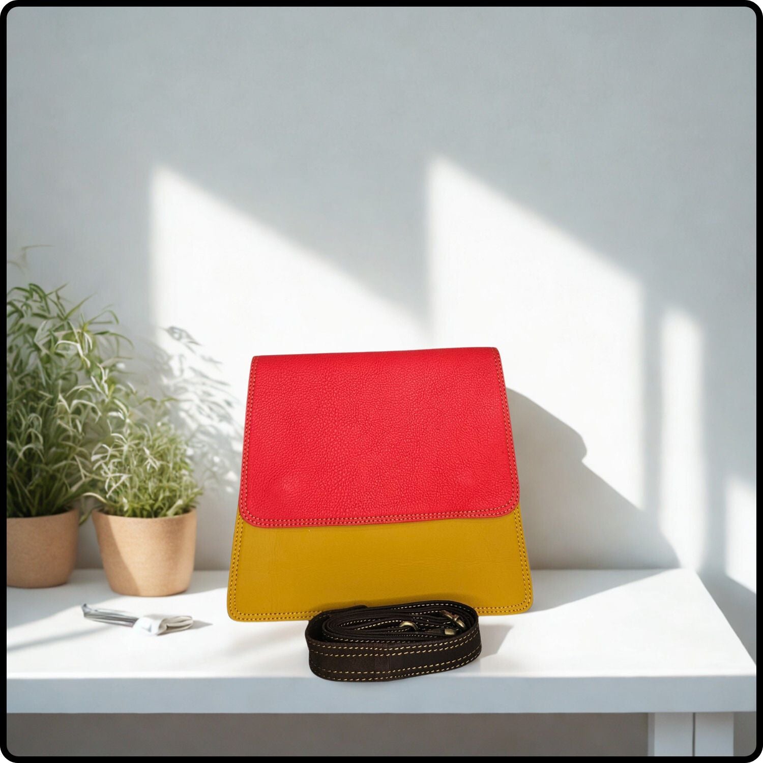 Handmade Recycled Leather Multicoloured Handbag-VYA-MUSTARD