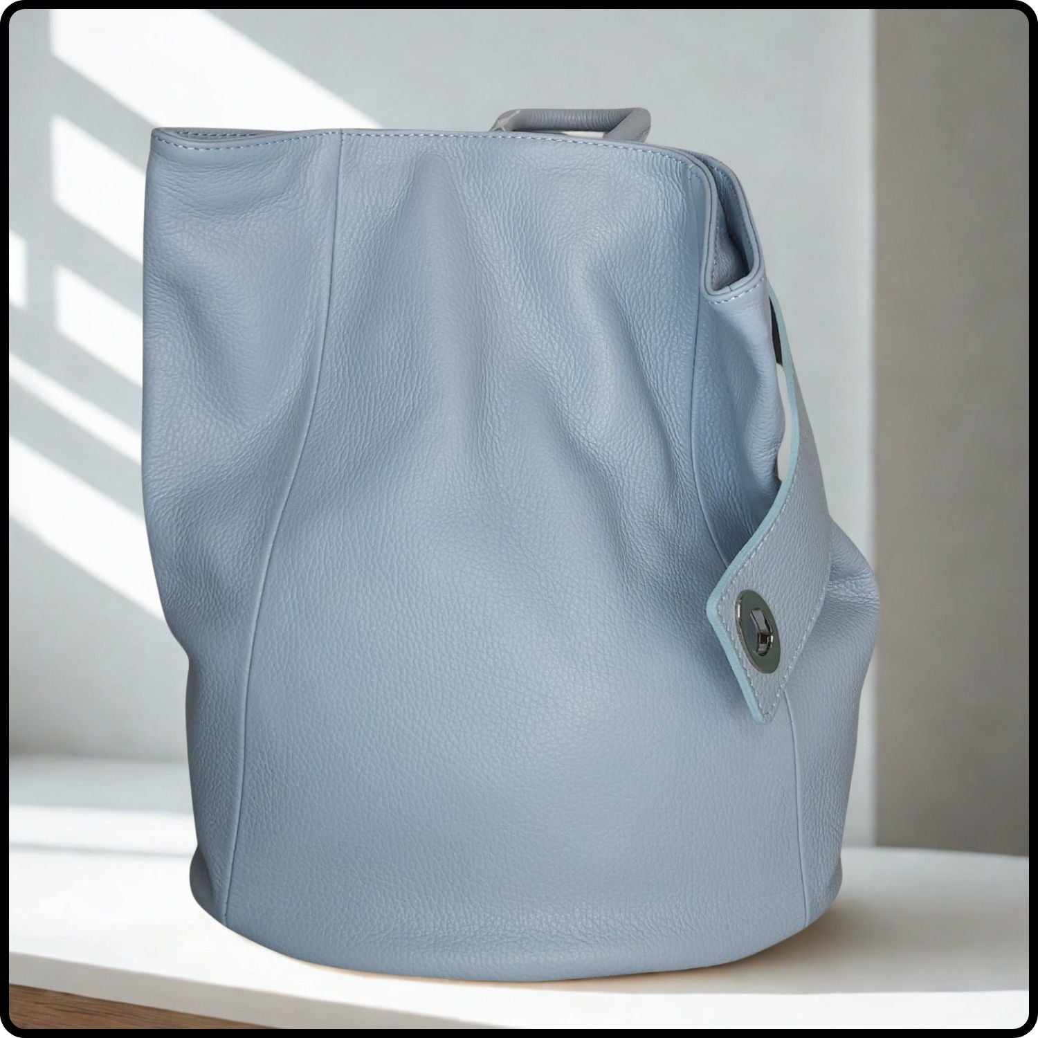 Large Pebbled Leather Lock Closure Backpack - VPR248-LIGHT BLUE