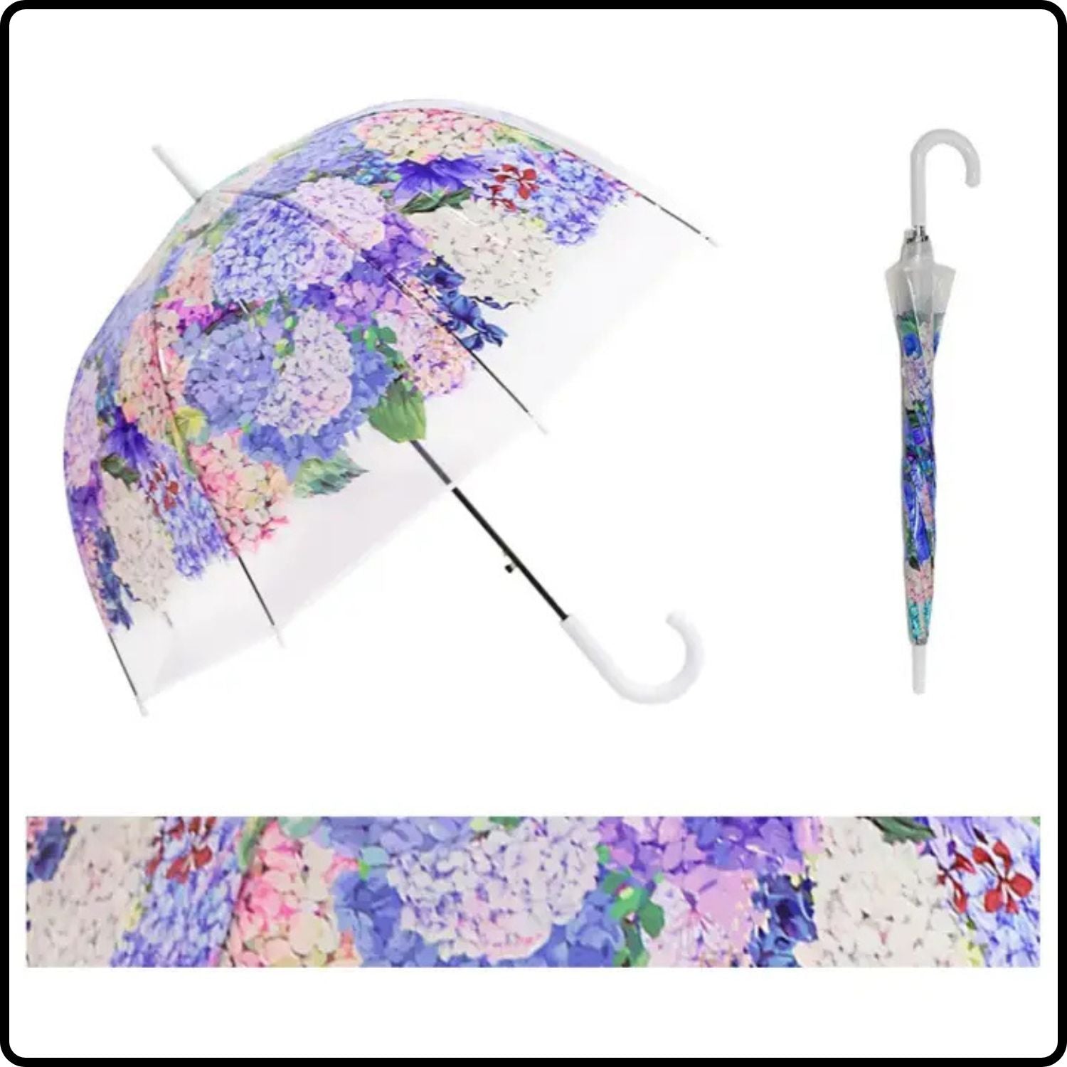 Ladies Spring Flower Dome Shape Long Stick Umbrella-SPU-WHITE