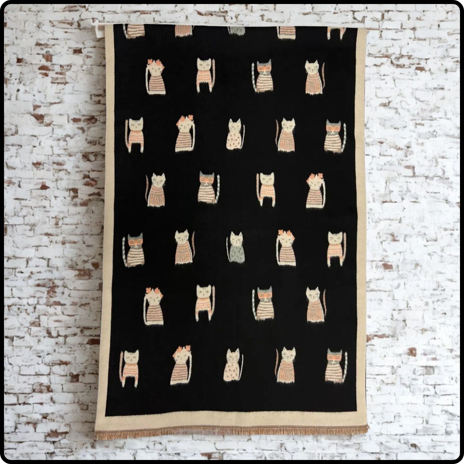 Cashmere blend cats print scarf in black- SCCB