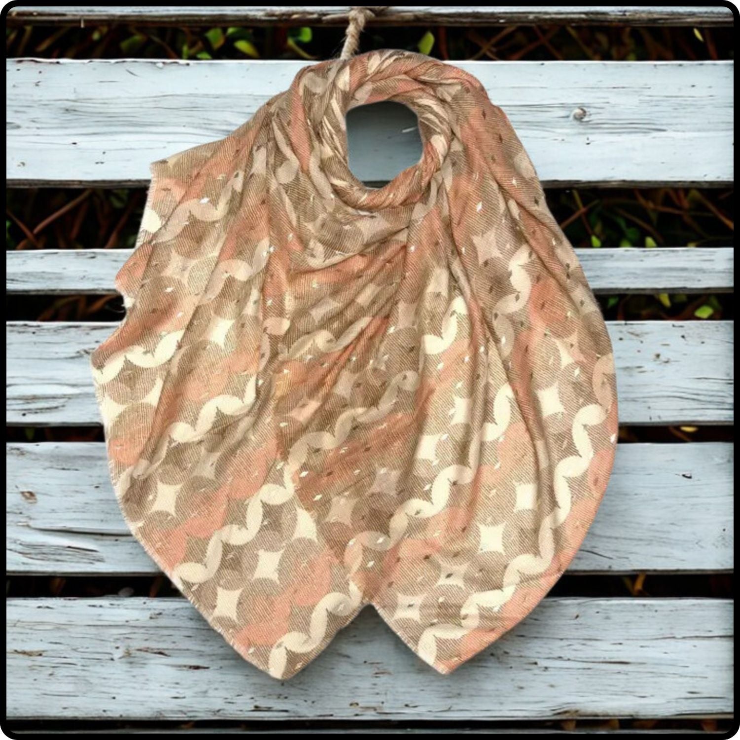 Retro  Print Scarf with Stars in Beige-SCSB