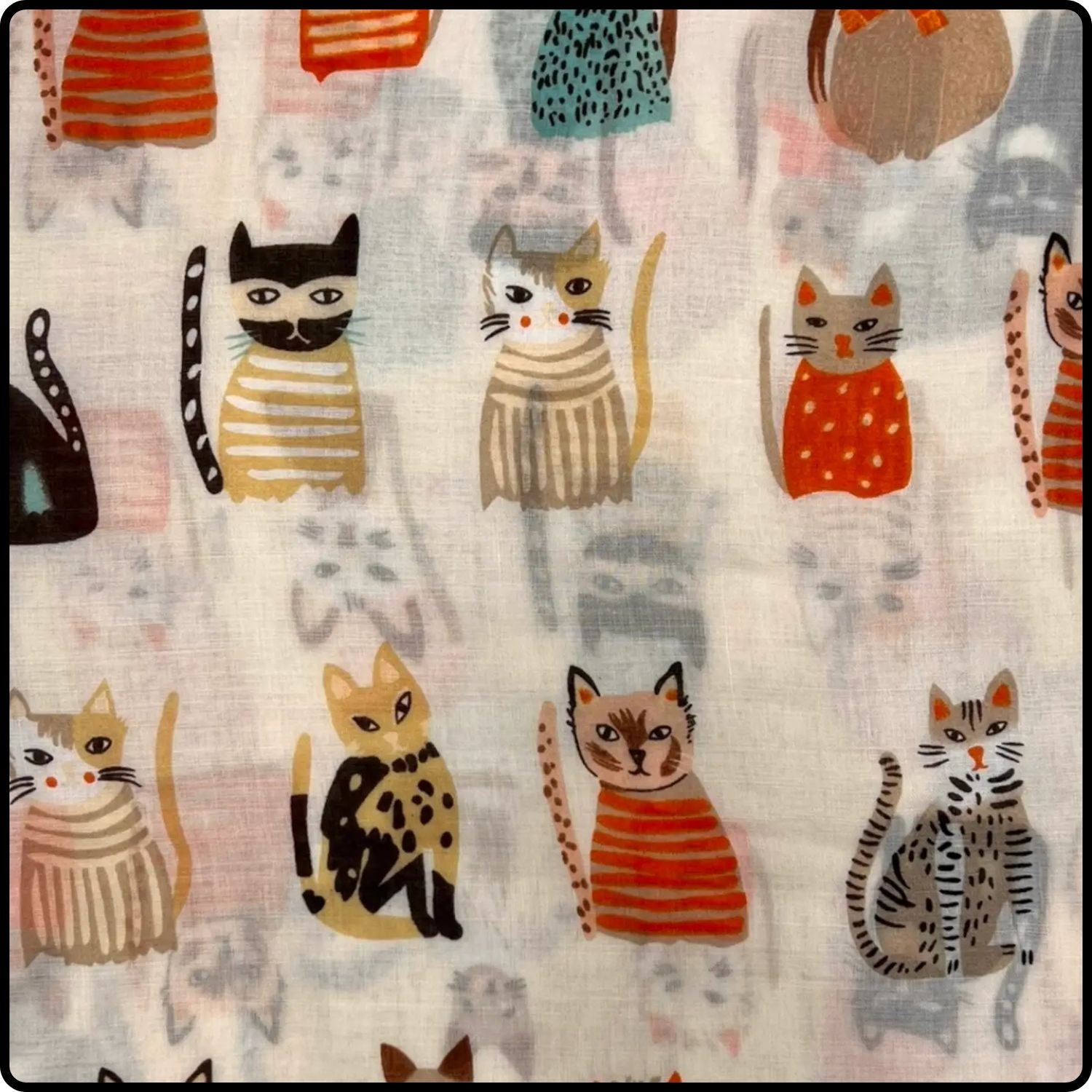 Cat with Costumes Print Scarf in Cream - SCPC