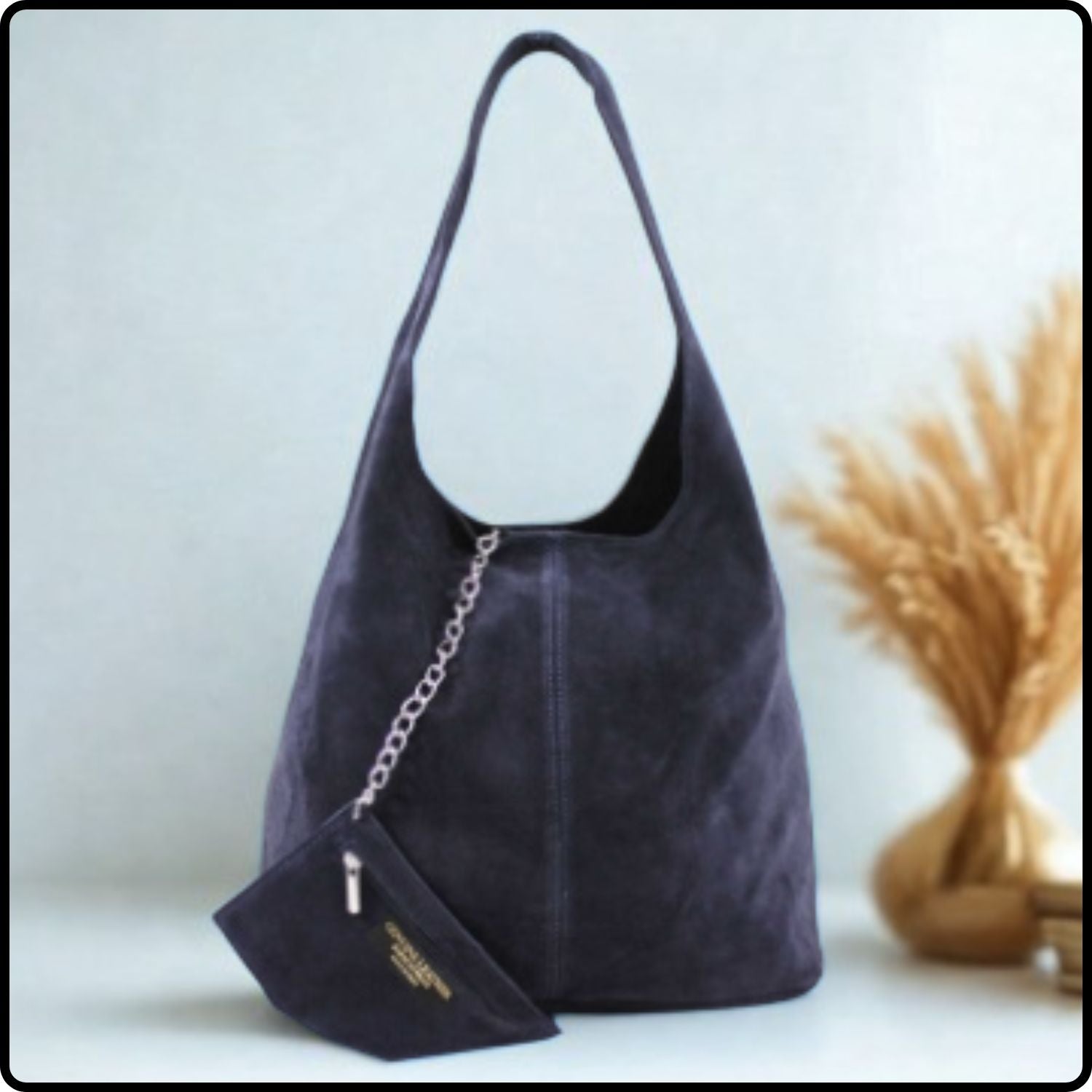 Suede Leather Slouchy Bag - VP144-NAVY