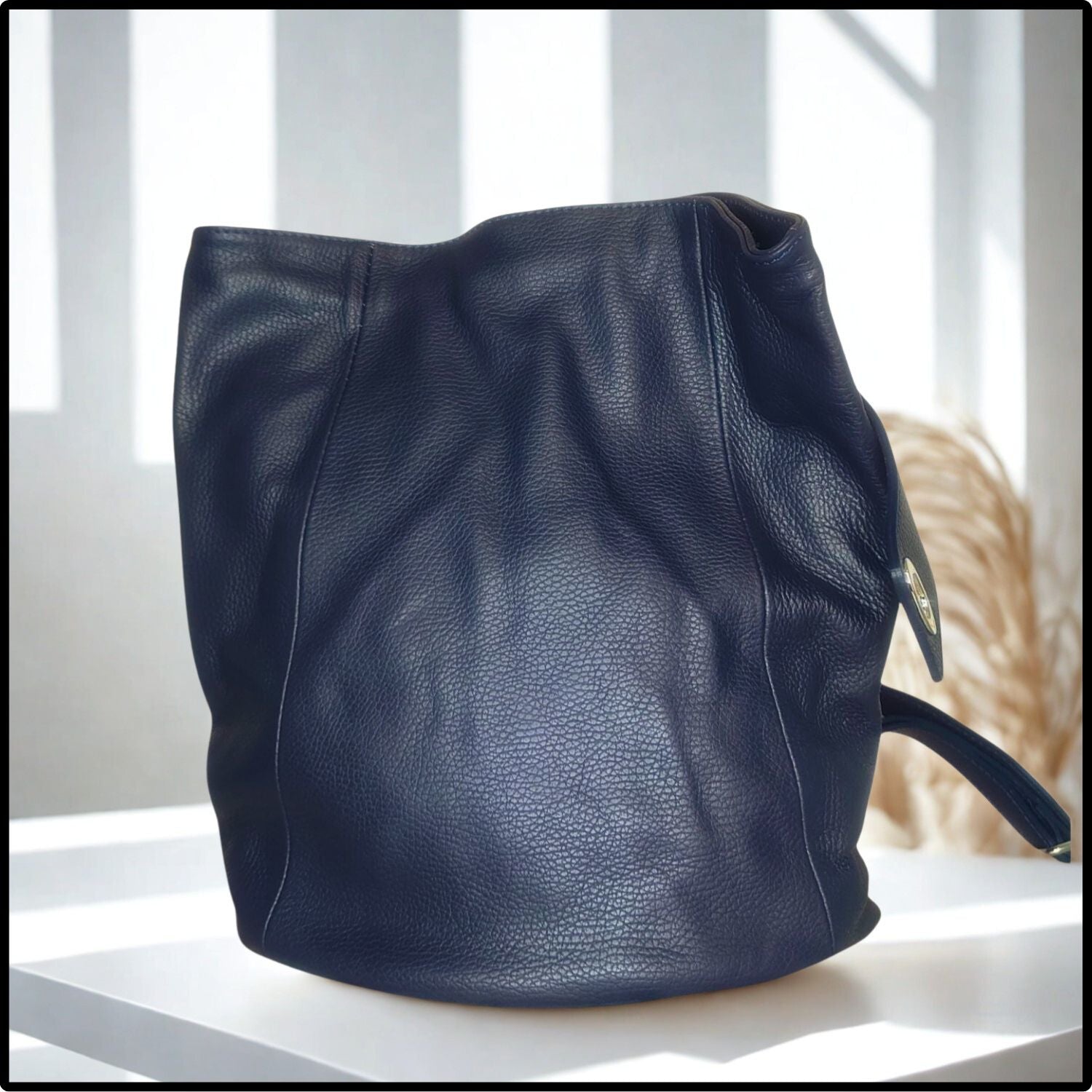 Large Pebbled Leather Lock Closure Backpack - VPR248-NAVY