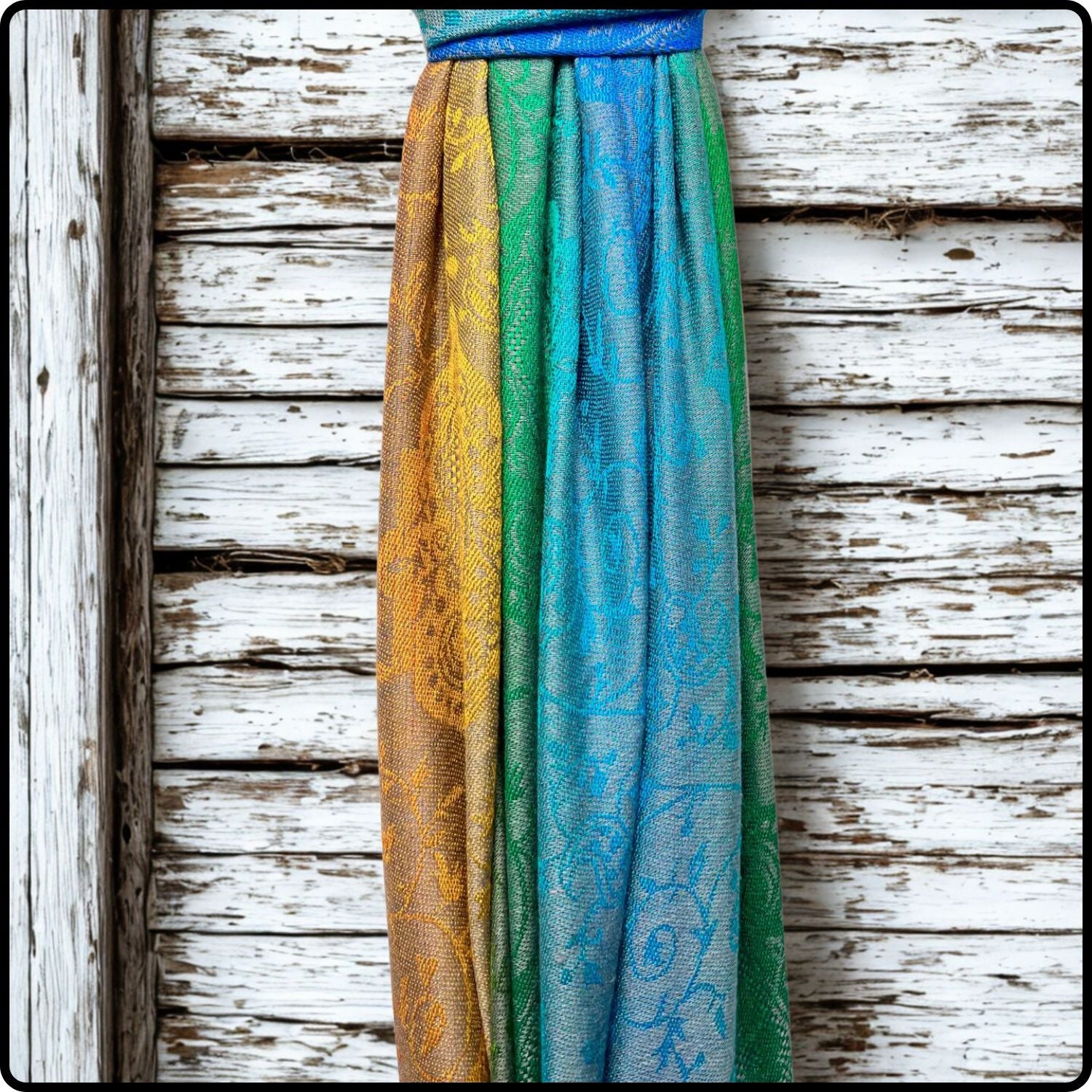 Rainbow Pashmina Paisley Print with Tassels in Turquoise-SPPT