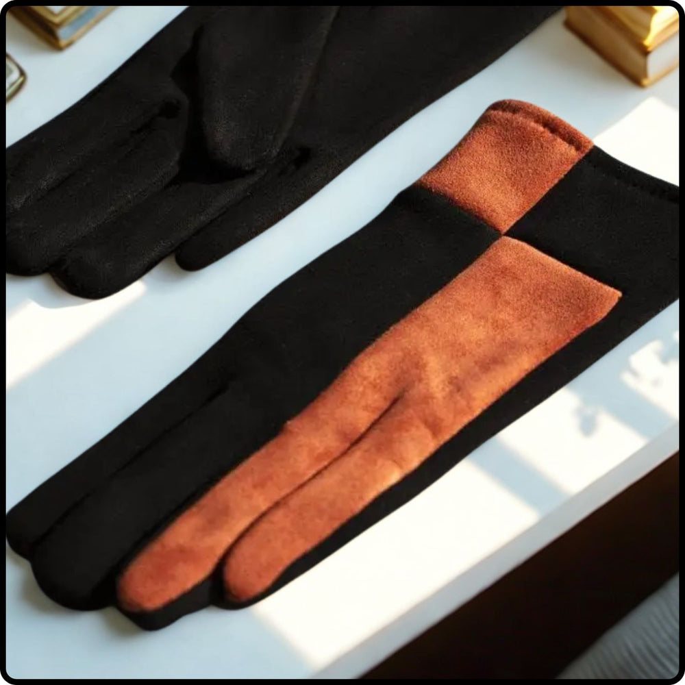 Colour Block Suede Effect Touch Screen Gloves One Size in Orange-BSO