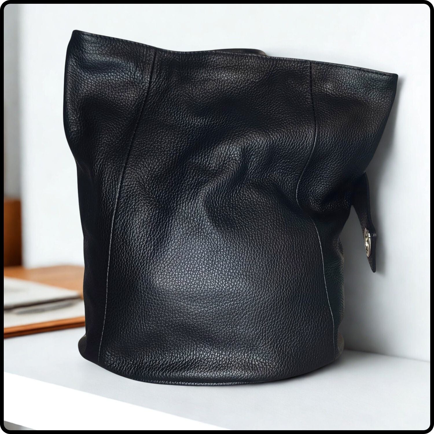 Large Pebbled Leather Lock Closure Backpack - VPR248-BLACK