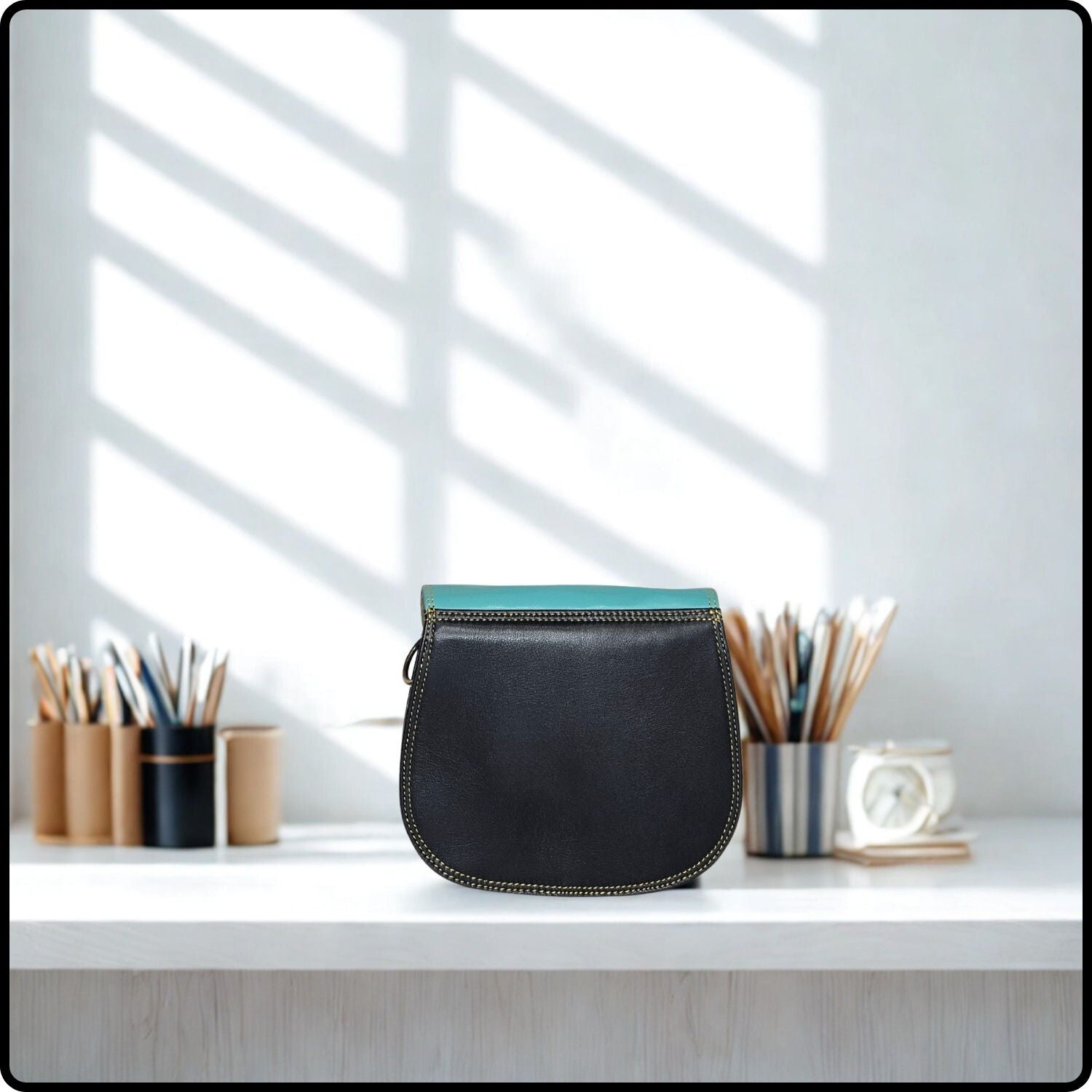Handmade Recycled Leather Multicoloured Crossbody Saddle Bag-VSR-RED