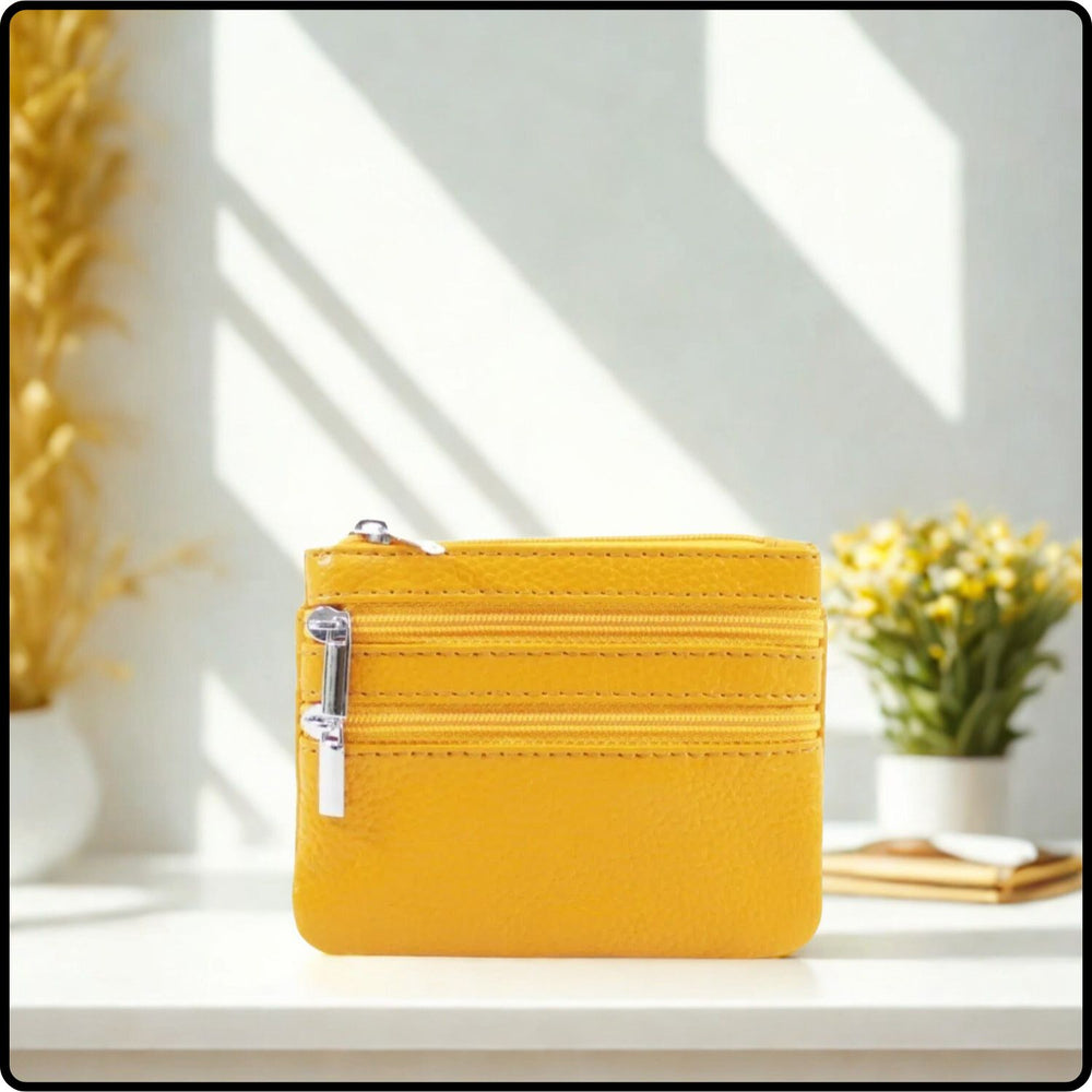 Leather Zipper Coin Purse - 001-YELLOW