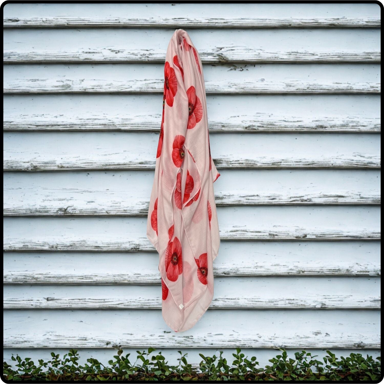 Poppy Print Scarf in White-SPPW