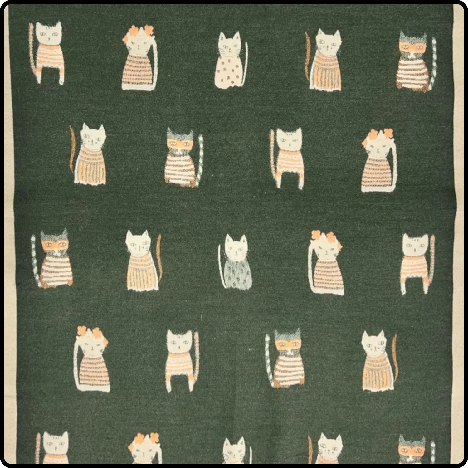 Wool blend cats print scarf in khaki- SCCK