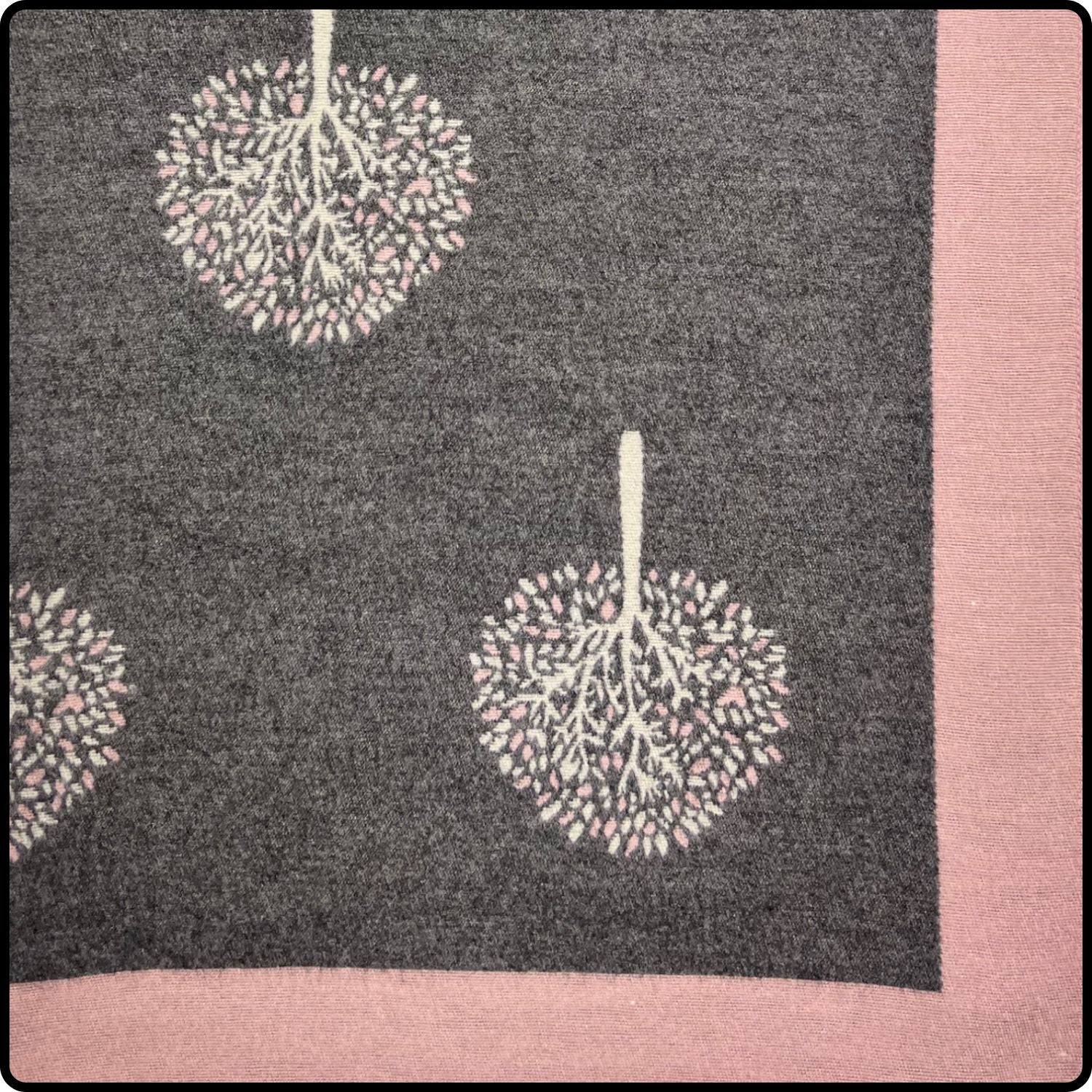 Tree of life print scarf on cashmere mix with tassels in Pink Charcoal-SCTP