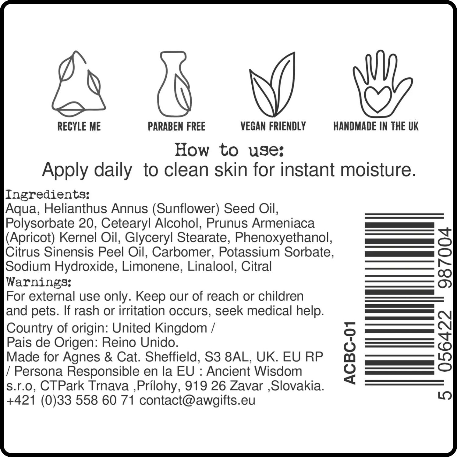 Hand & Body Cream 300ml -Clementine-AC-CLEM