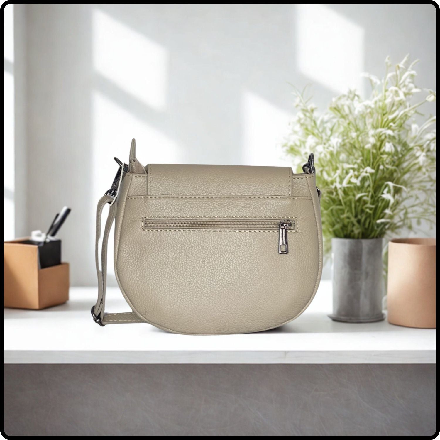 Soft Leather Shoulder Bag - PS249-LIGHT TAUPE