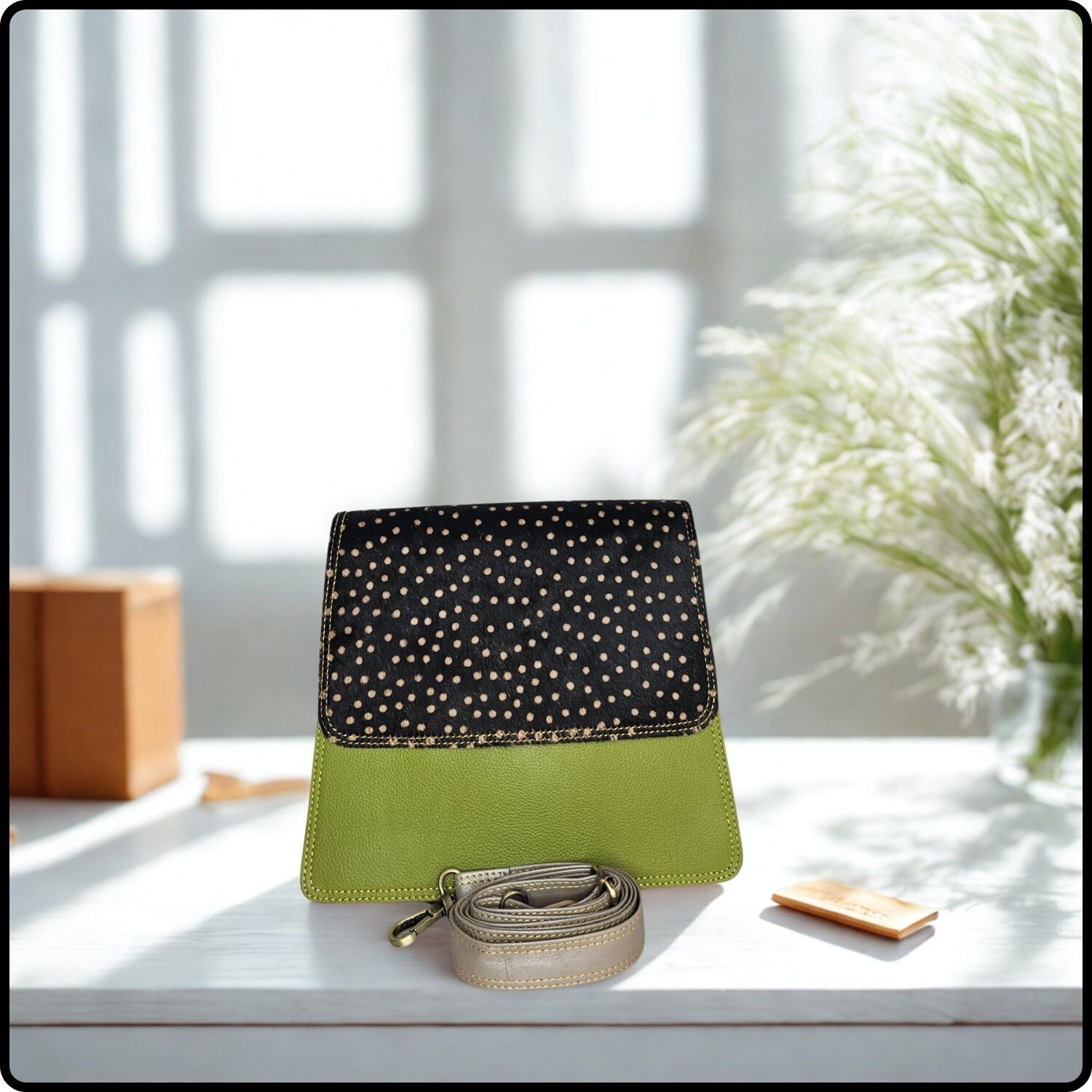 Handmade Recycled Leather Multicoloured Handbag-VYA-GREEN