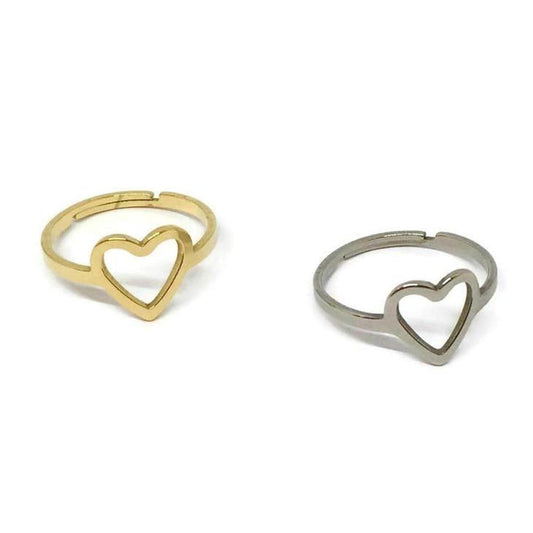 This stylish Love Heart Cutout Outline Adjustable 18ct gold plated on Stainless Steel Ring is a great addition to any jewellery collection. Its non-tarnish and water-resistant material ensures durability and lasting shine, while its adjustable one-size-fits-all design offers versatility and comfort. Crafted from sterling silver plated stainless steel and weighing only 13g, this ring is perfect for everyday wear.