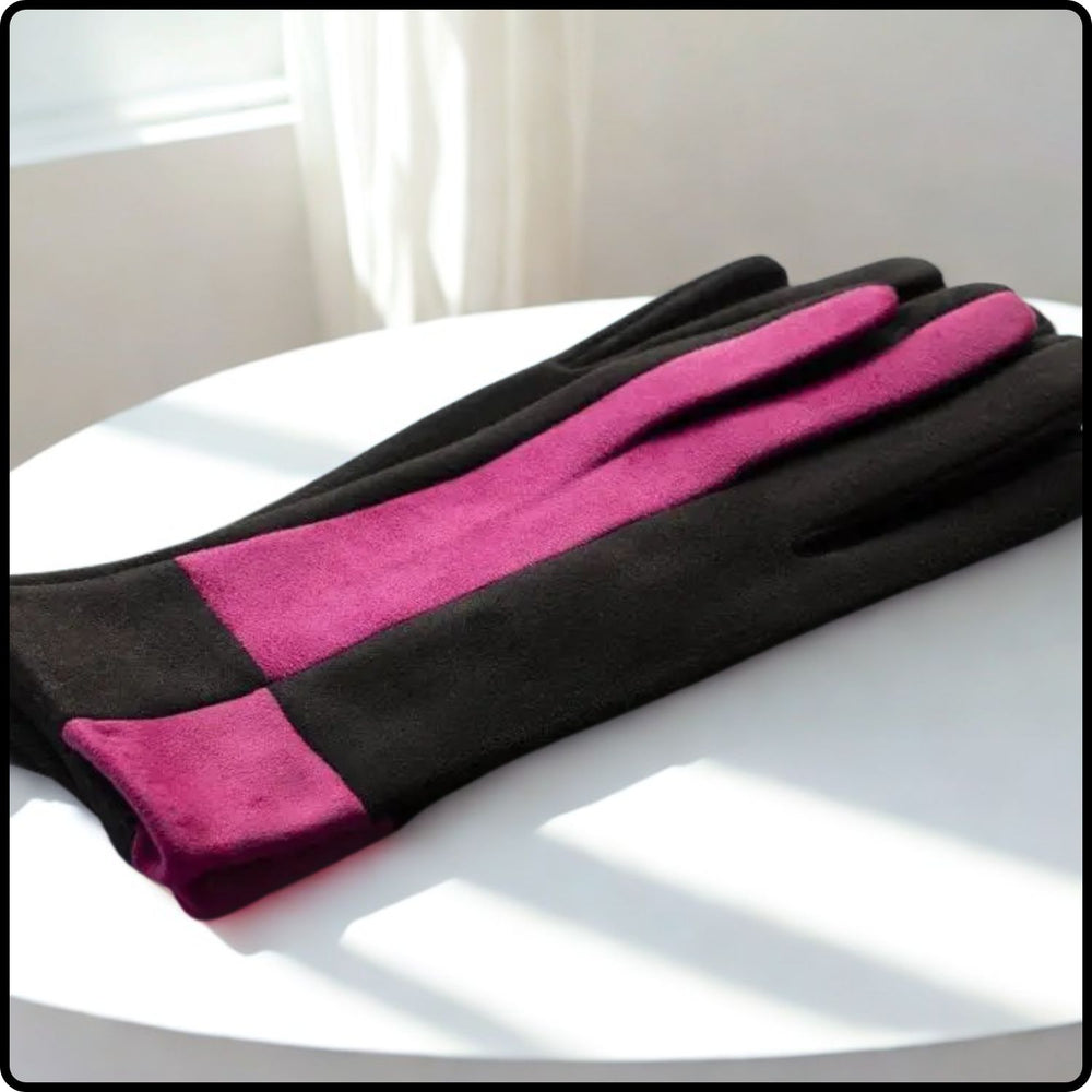 Colour Block Suede Touch Screen Gloves One Size in Pink-BSP