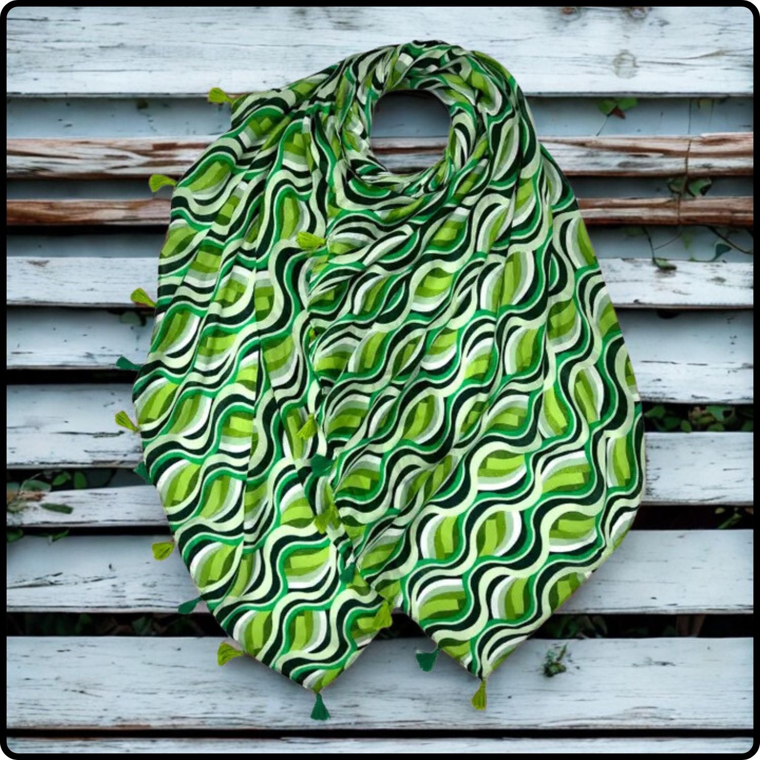 Retro Swirls Print Scarf in Green-SCSG