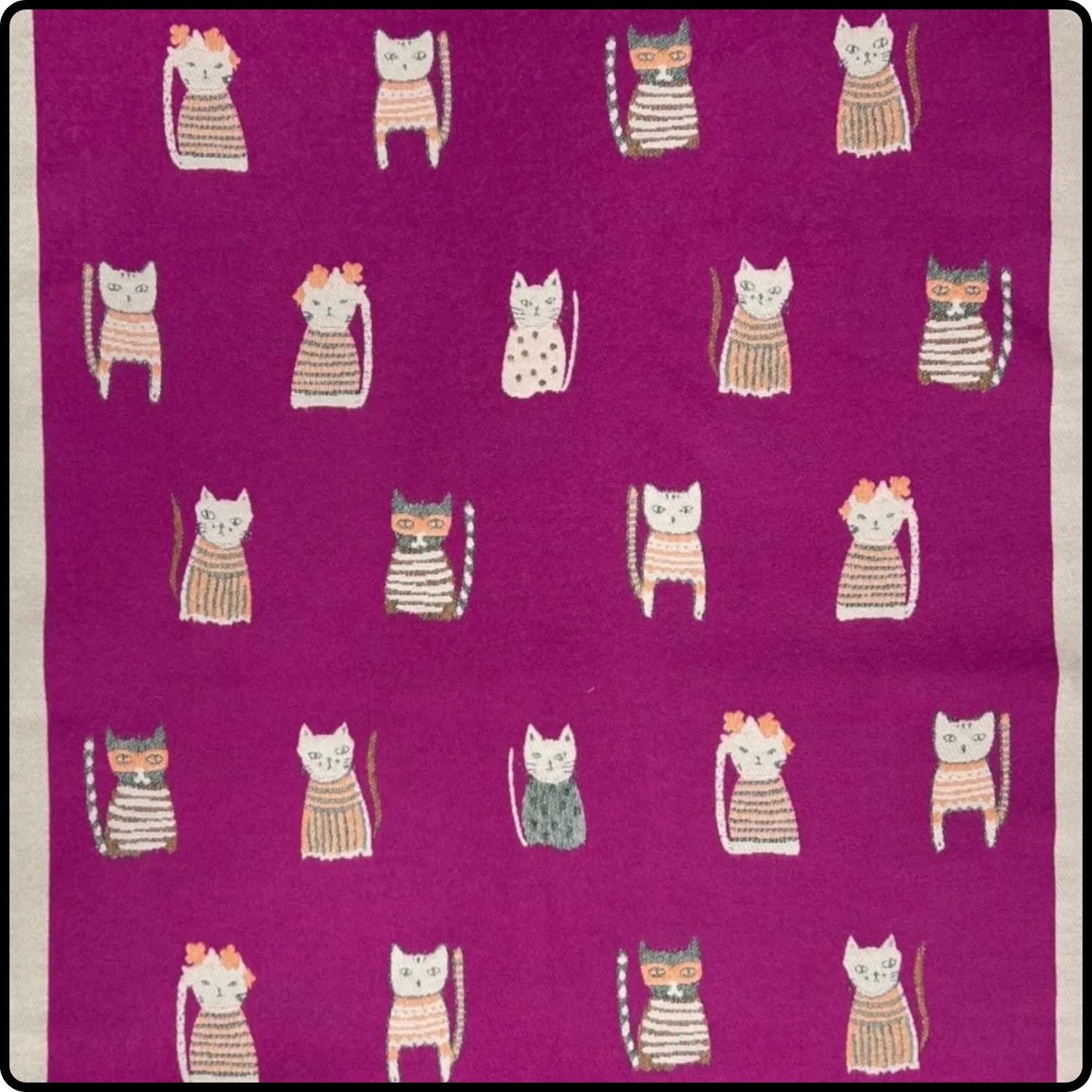 Wool blend cats print scarf in fuchsia- SCCF