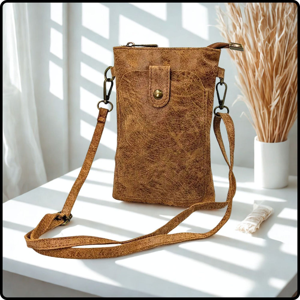 Vintage Effect Leather Mini Bag-BG01-MARBLED TAN