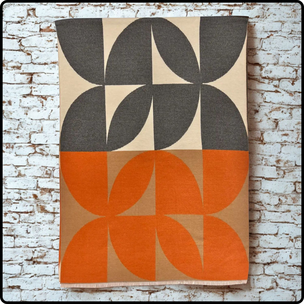 Retro print on cashmere blend scarf in Orange- SCRO