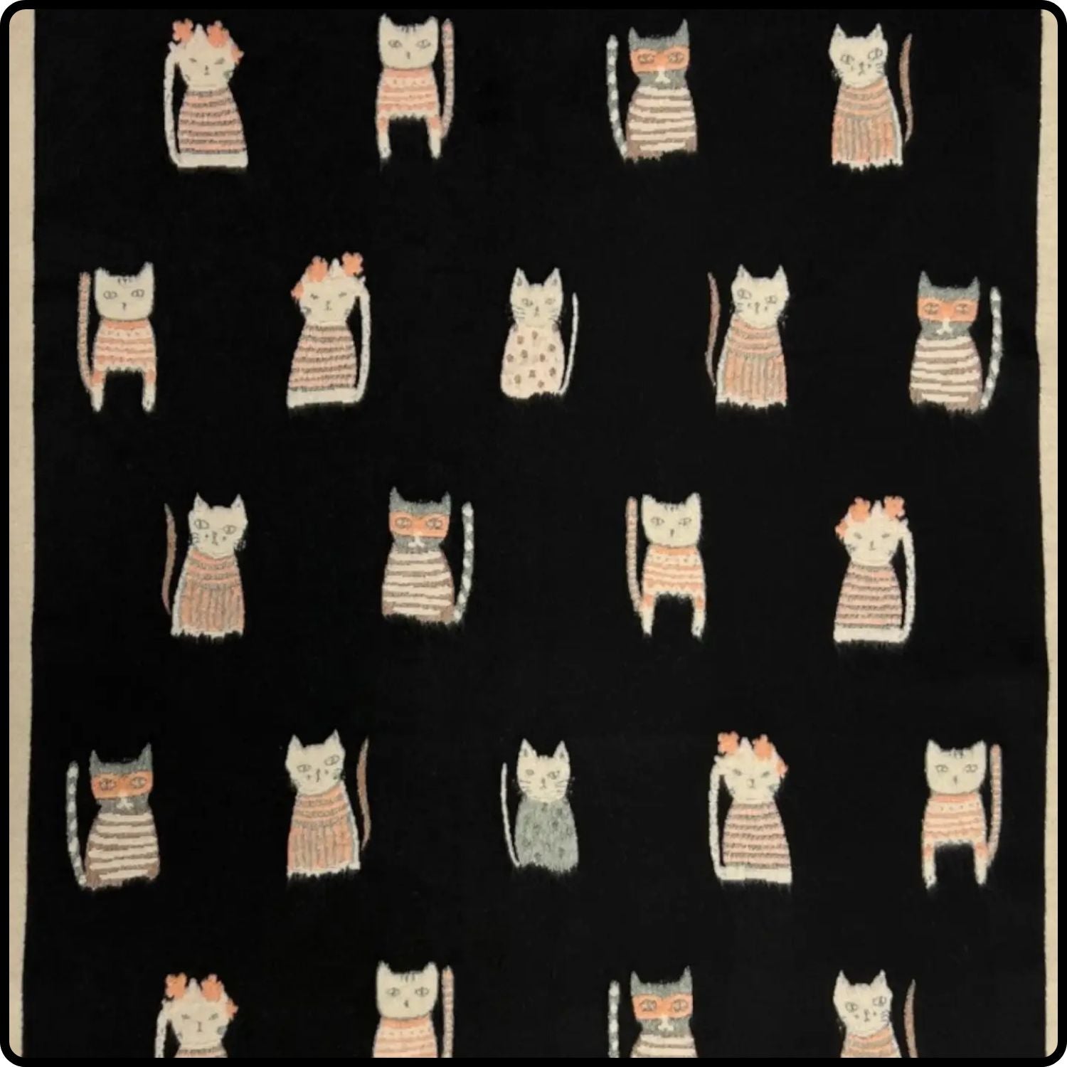 Cashmere blend cats print scarf in black- SCCB