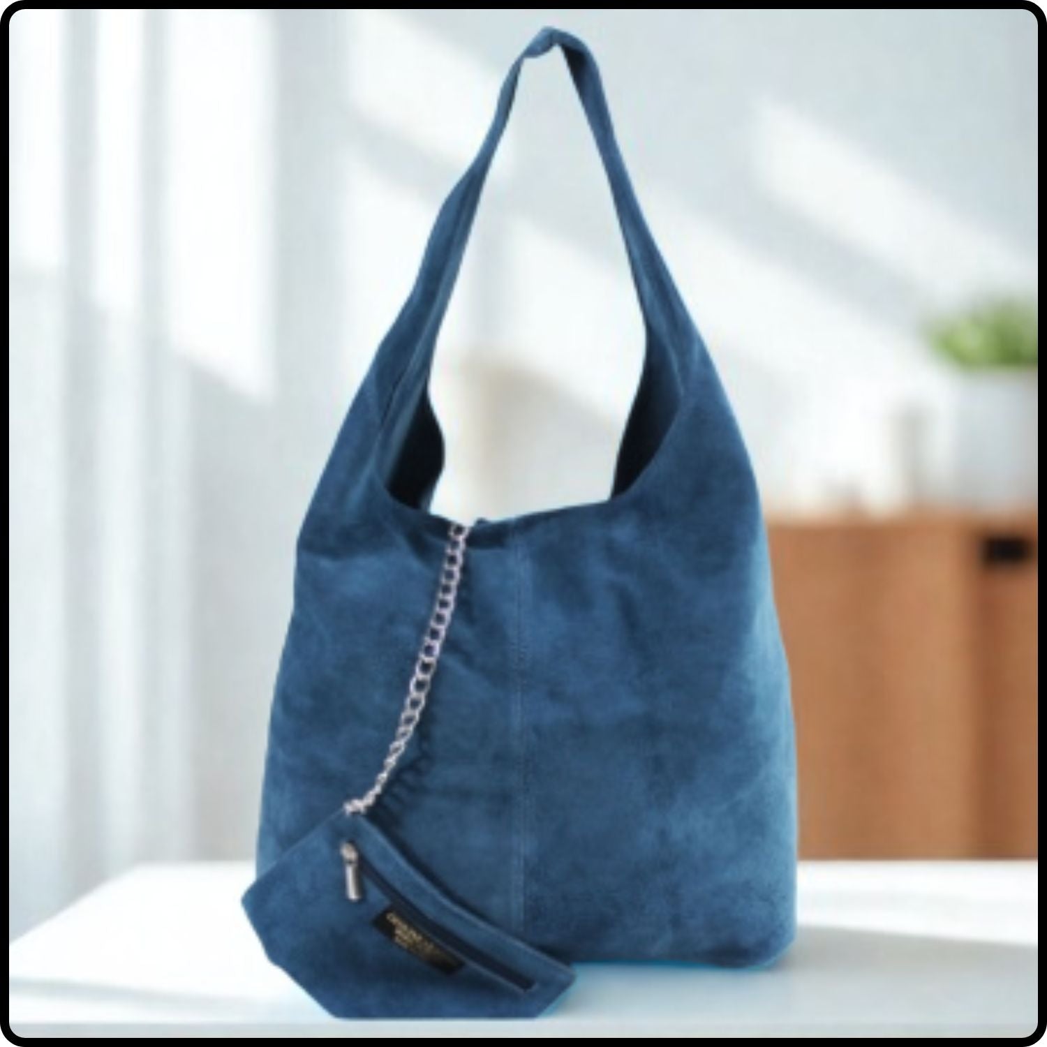 Suede Leather Slouchy Bag - VP144-BLUE