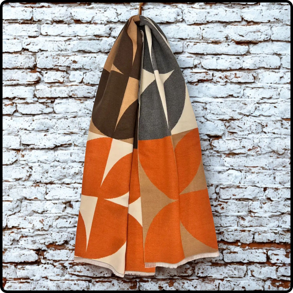 Retro print on cashmere blend scarf in Orange- SCRO